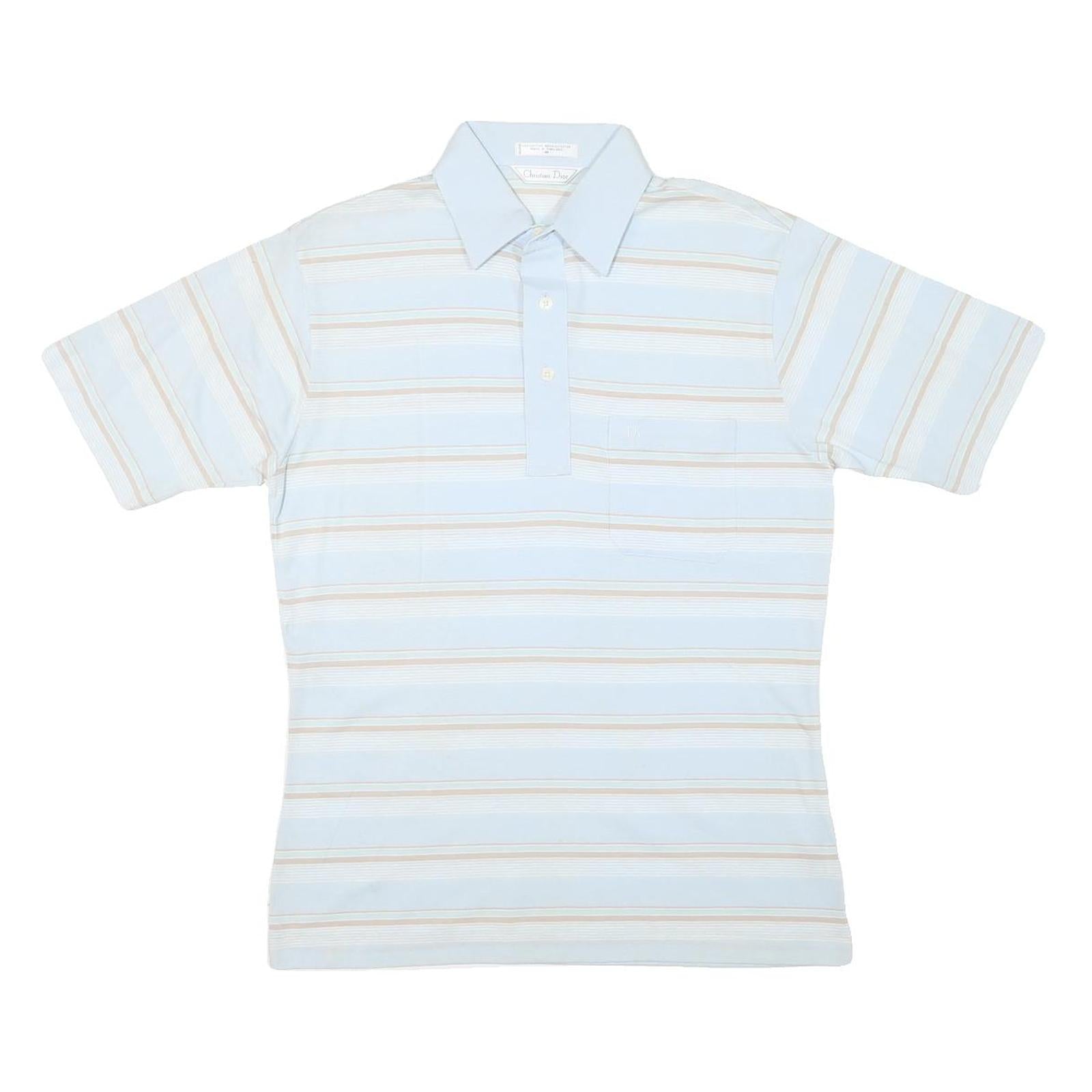 CHRISTIAN DIOR Mens Blue & Cream Striped Short Sleeve Polo Shirt M Cotton Blend Refurbished - N/A refurbished available on Cerqular