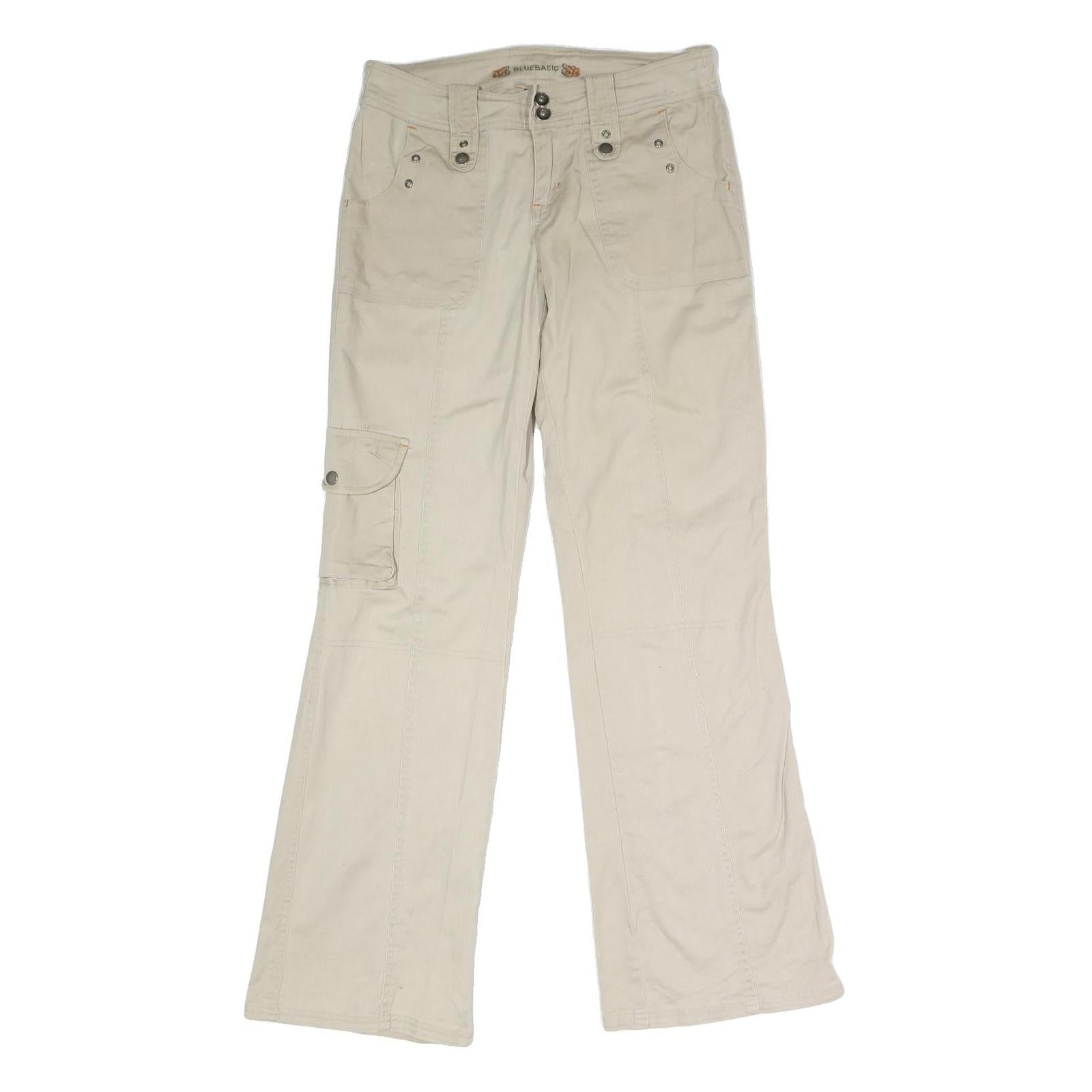 BLUE BASIC Womens Cotton Blend Beige Regular Fit Straight Leg Trousers W32 L32 Refurbished - N/A refurbished available on Cerqular