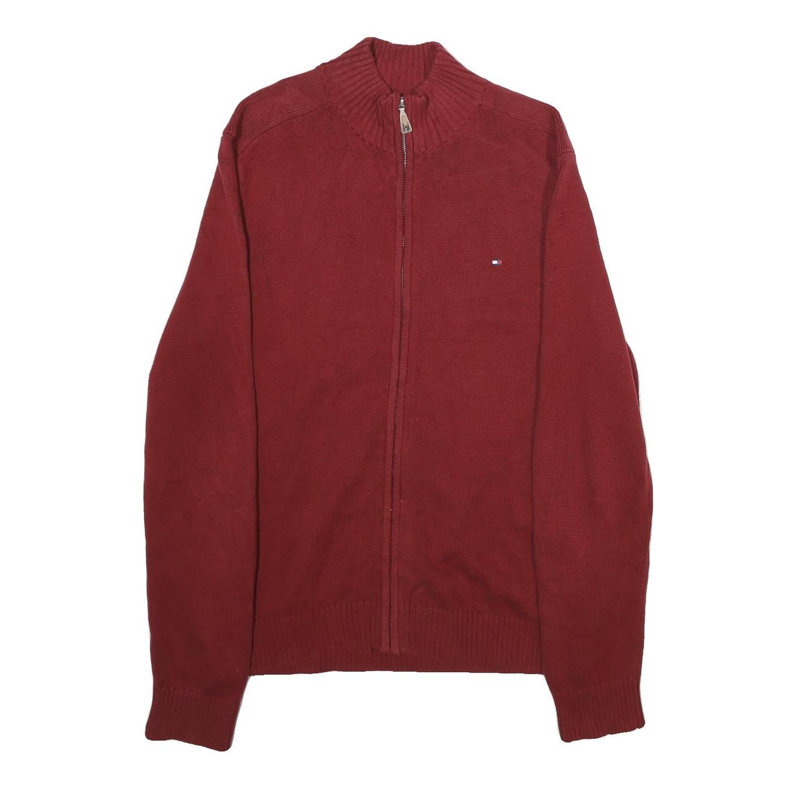 TOMMY HILFIGER Mens Red Jumper Patterned Full Zip Crew Neck Basic Knit L Cotton Refurbished - N/A refurbished available on Cerqular