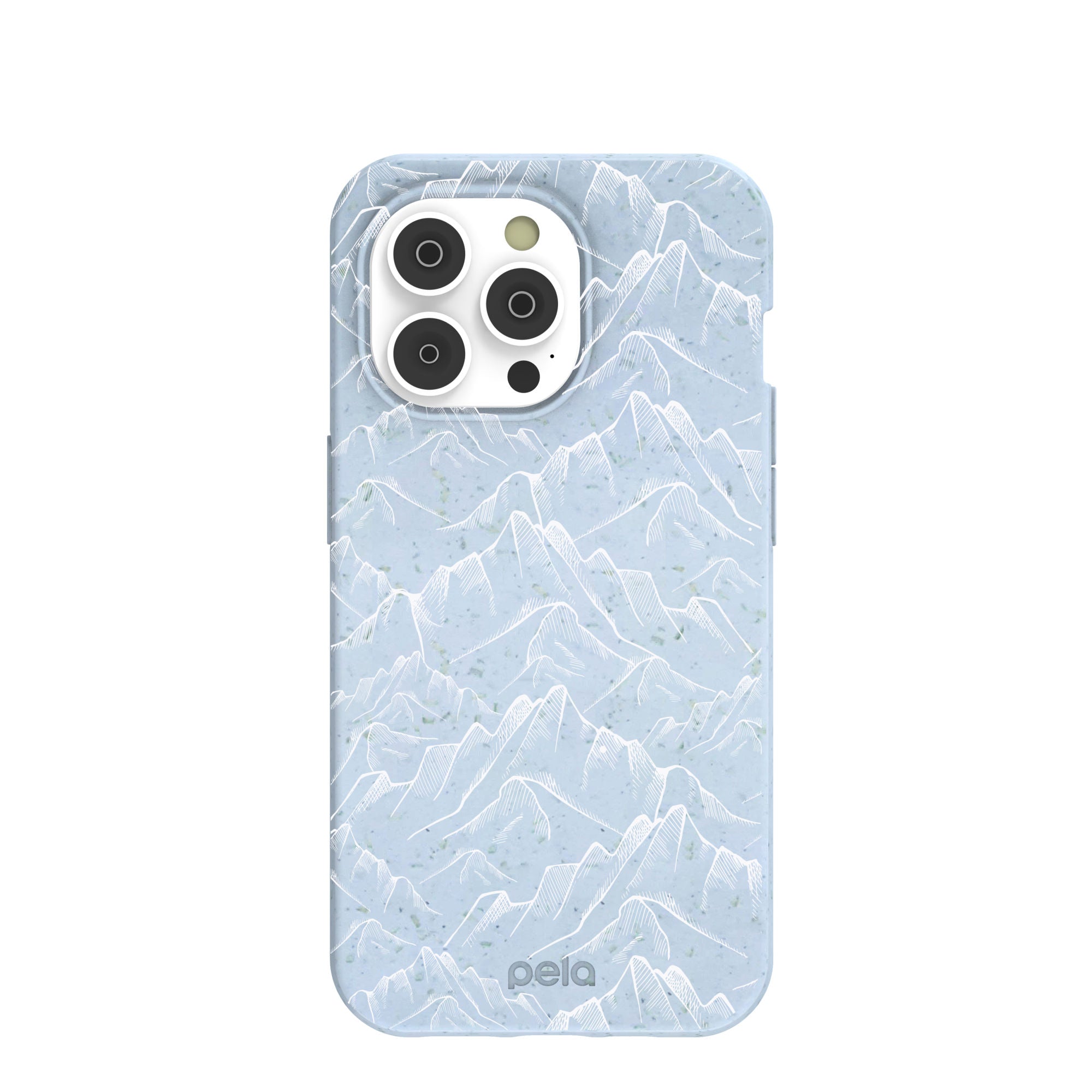 Powder Blue Snowy Mountains iPhone 14 Pro Case Refurbished - Pela Case refurbished available on Cerqular