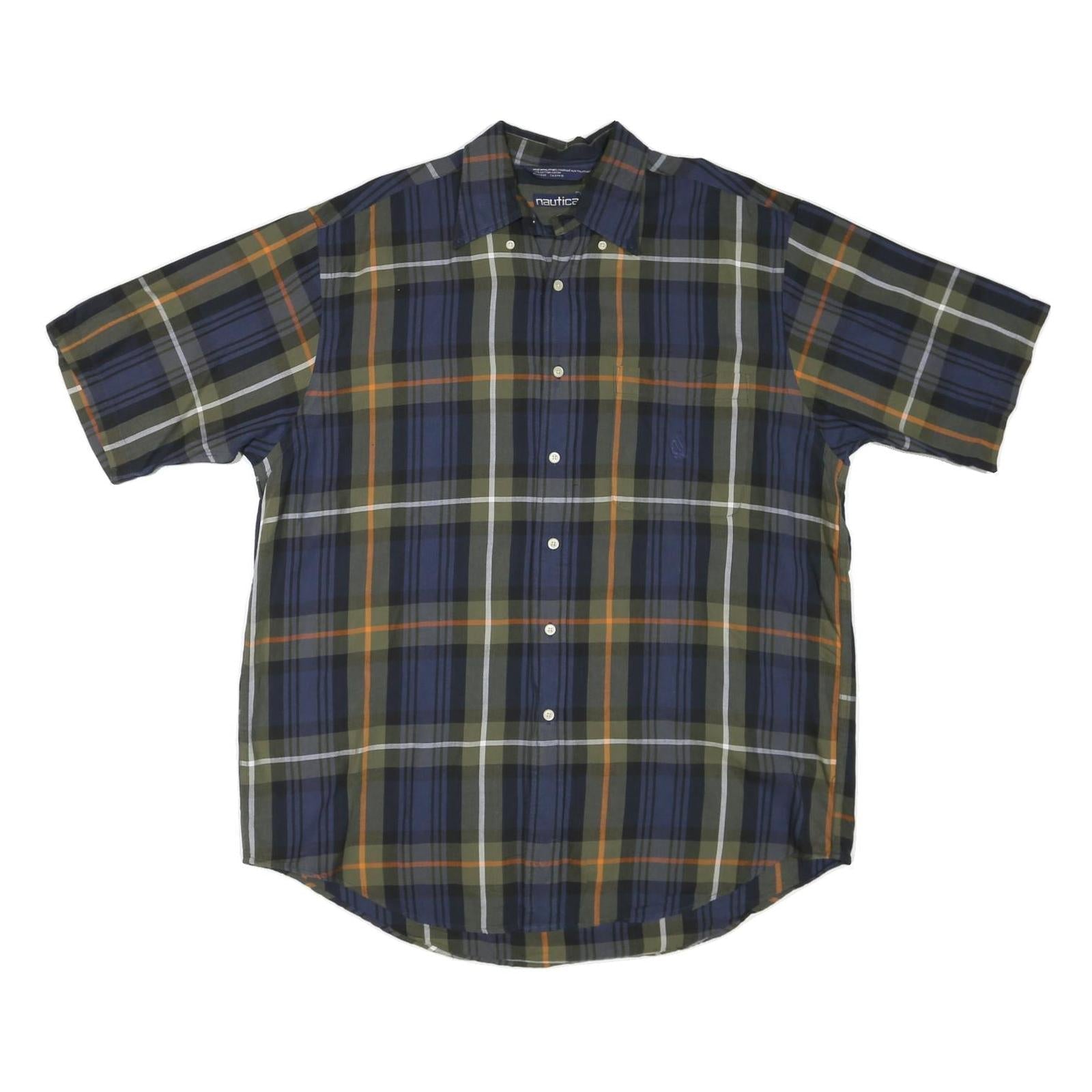 NAUTICA Mens Blue Green & Orange Check Shirt L Casual Button Down Cotton Blend Refurbished - N/A refurbished available on Cerqular