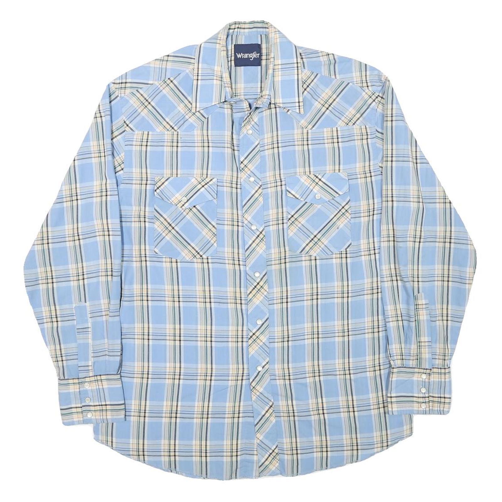 WRANGLER Mens Blue & Cream Plaid Cotton Blend Shirt M Classic Western Refurbished - N/A refurbished available on Cerqular
