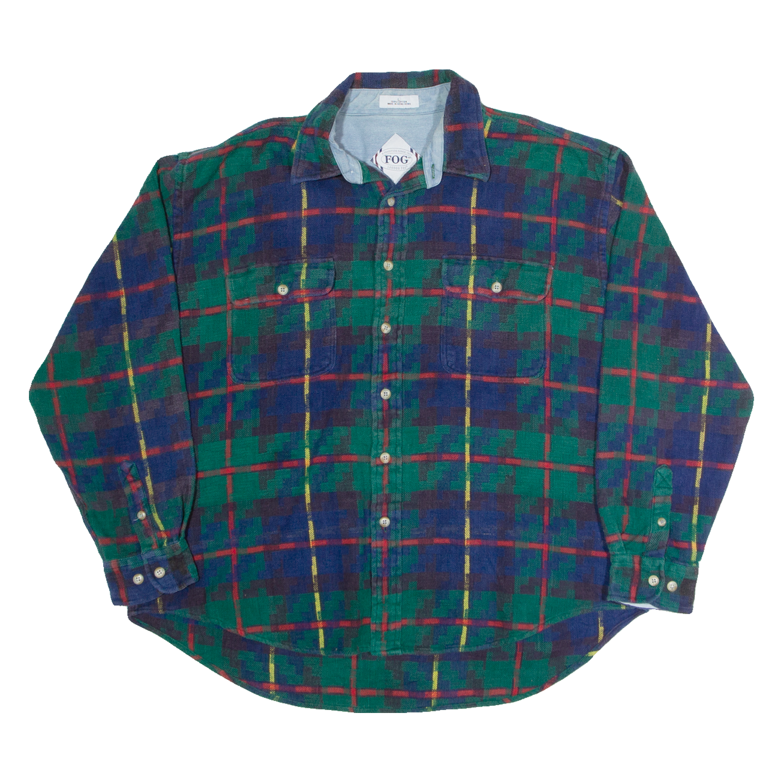 LONDON FOG Mens Shirt Green Geometric Long Sleeve L Refurbished - N/A refurbished available on Cerqular