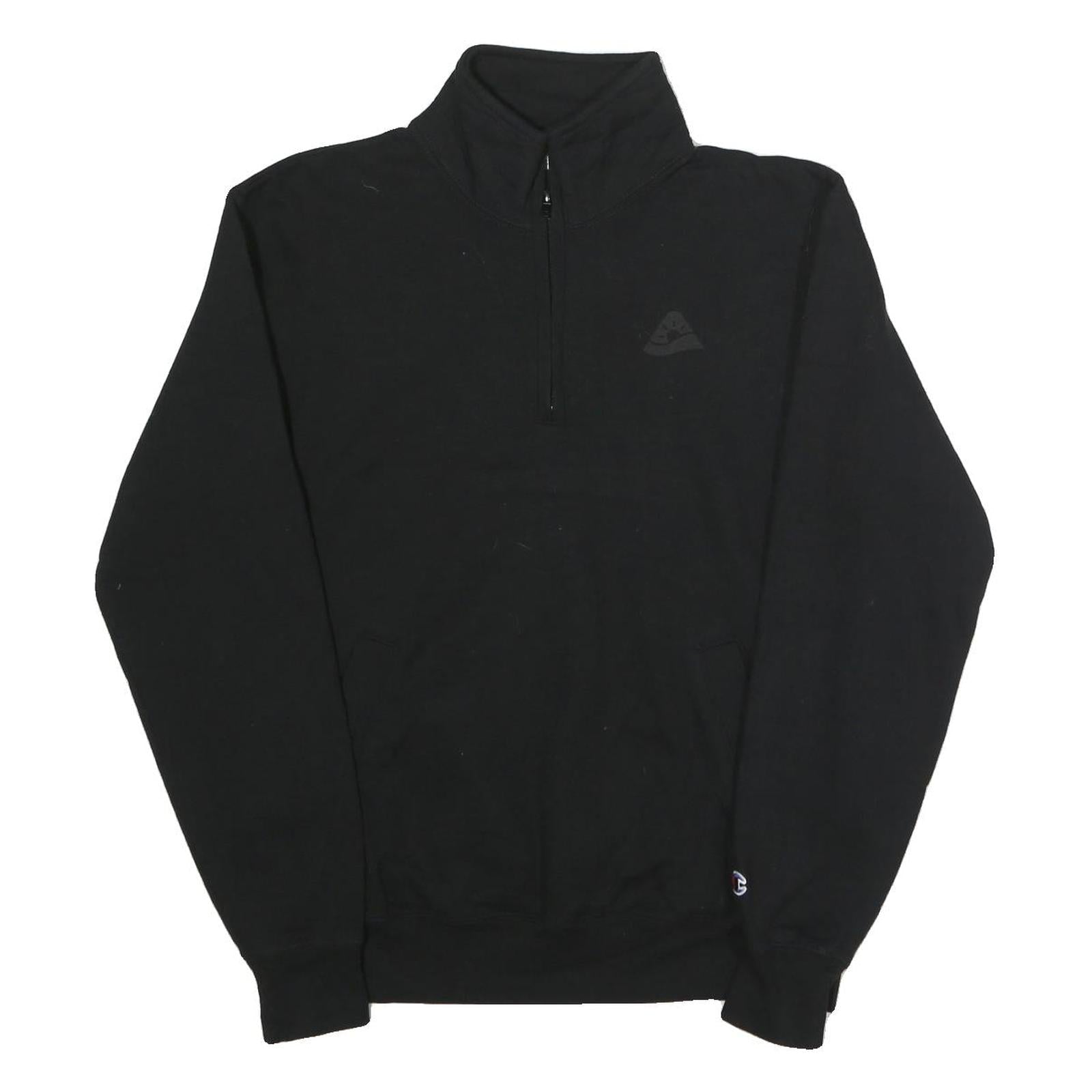 CHAMPION Mens Black Half Zip M Cotton Blend Pullover Sweatshirt Production Print Refurbished - N/A refurbished available on Cerqular