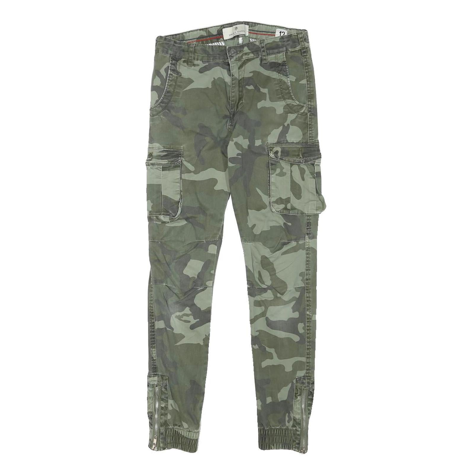 SMALL GANG Womens Slim Cotton Blend Green Camouflage Cargo Trousers W25 L26 Refurbished - N/A refurbished available on Cerqular
