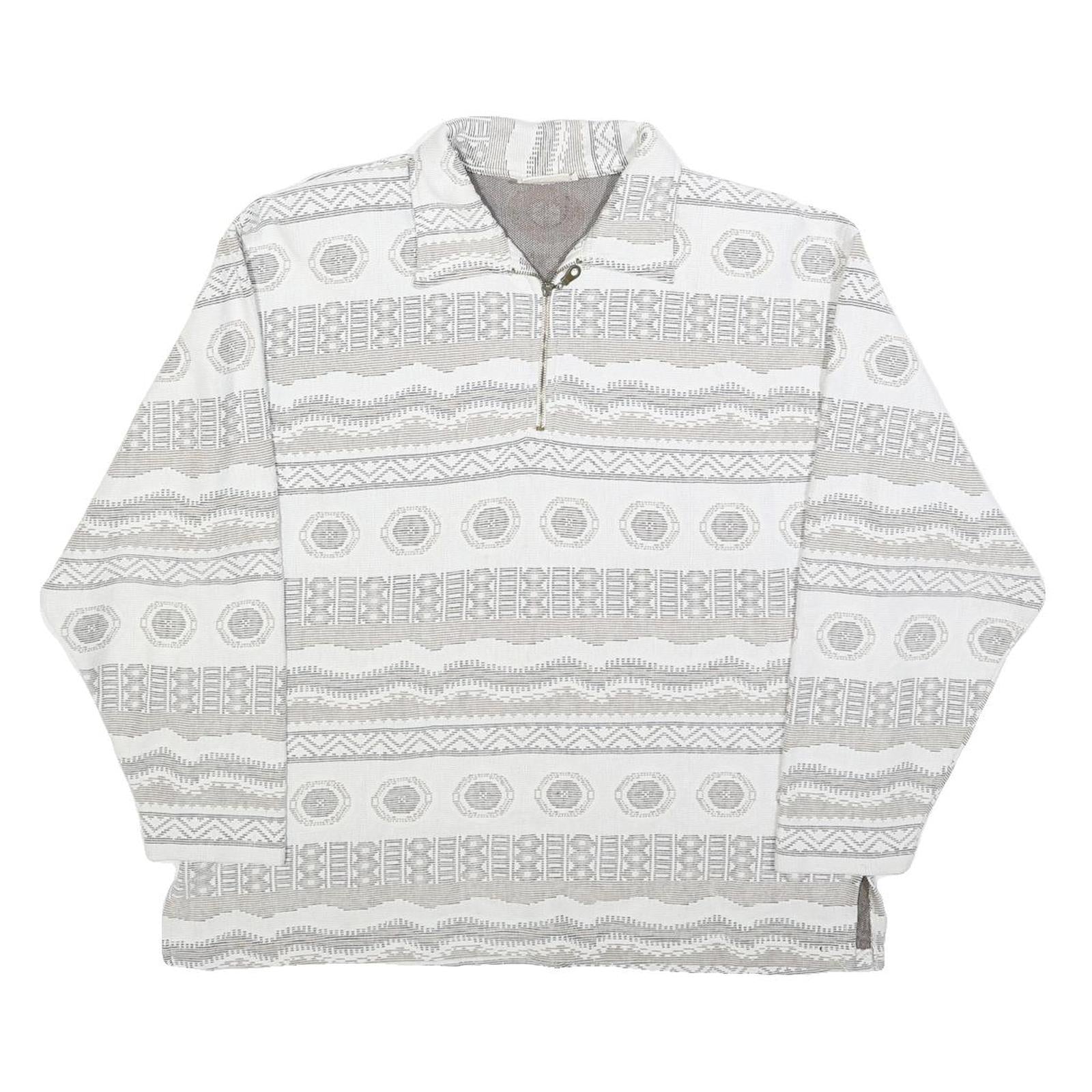 NEWPORT Womens White & Grey Patterned Collared Sweatshirt L Cotton Blend Long Refurbished - N/A refurbished available on Cerqular