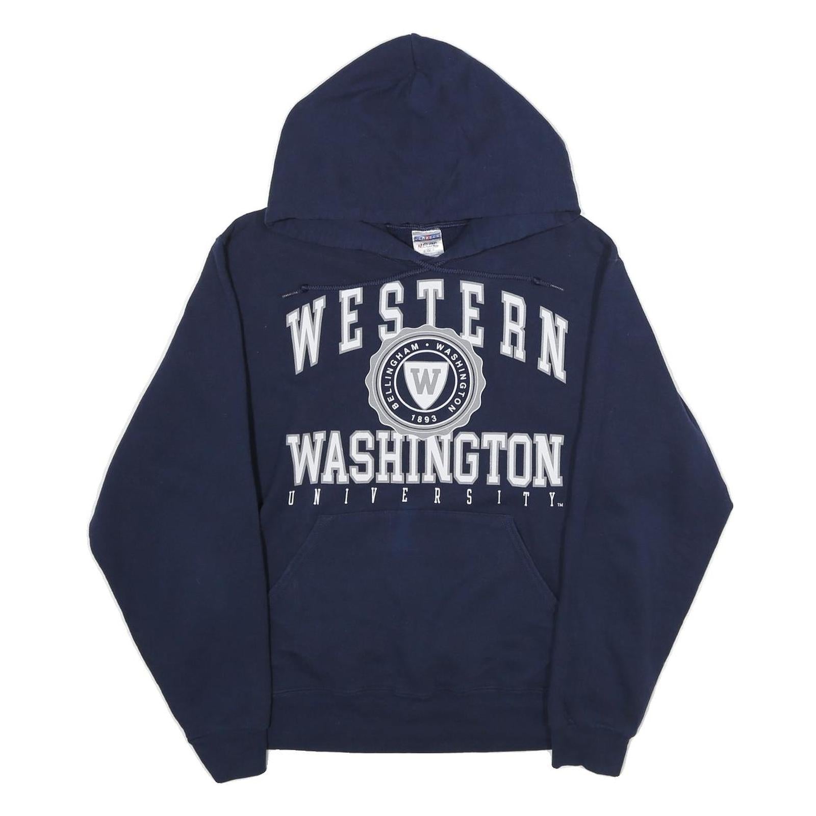JERZEES Mens Navy Blue Western Washington University Hoodie S Cotton Casual Refurbished - N/A refurbished available on Cerqular