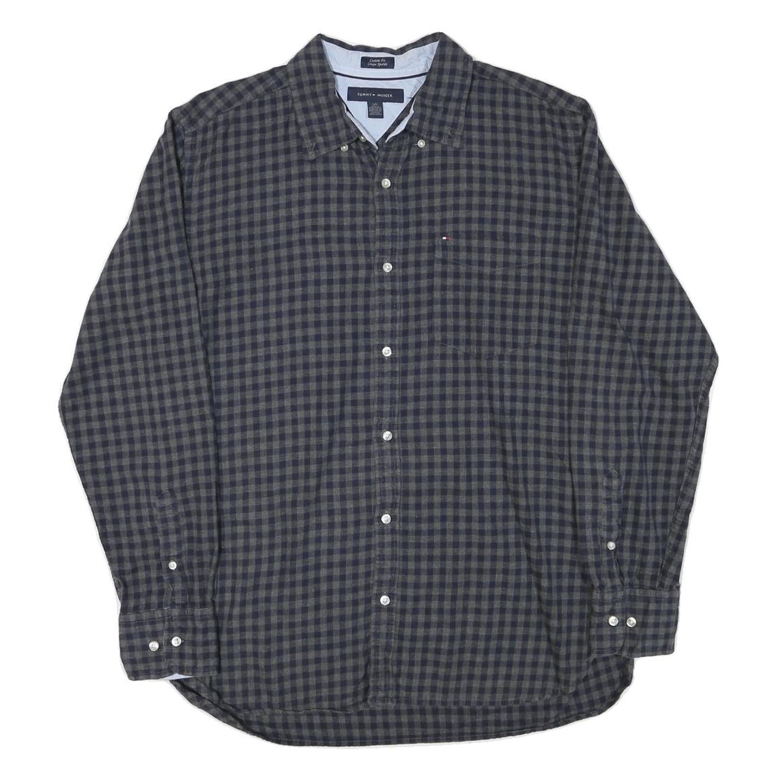 TOMMY HILFIGER Mens Blue & Grey Check Shirt L Casual Cotton Blend Long Sleeve Refurbished - N/A refurbished available on Cerqular