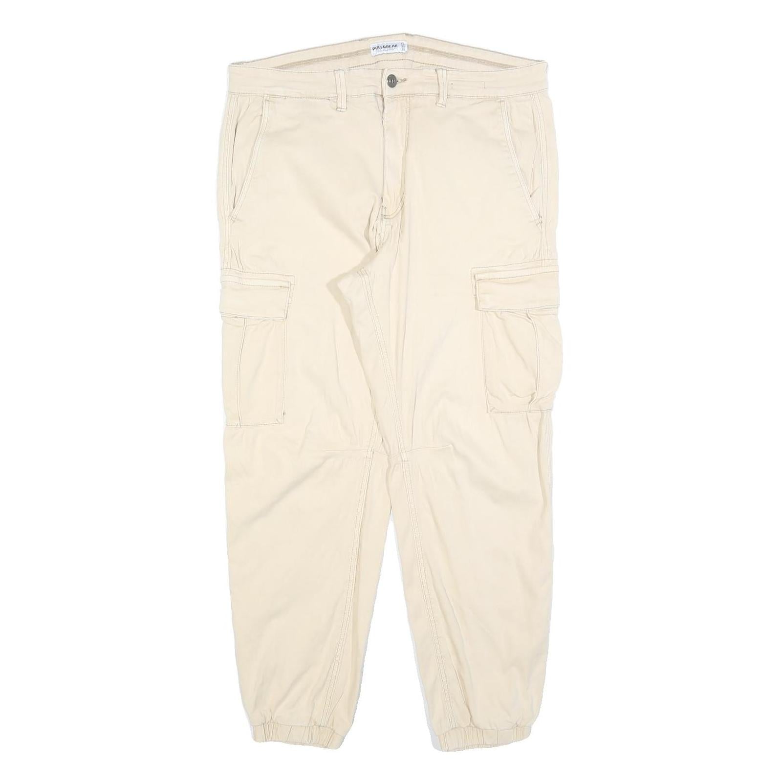 PULL & BEAR Womens Cotton Blend Beige Slim Cargo Trousers W32 L28 Utility Casual Refurbished - N/A refurbished available on Cerqular