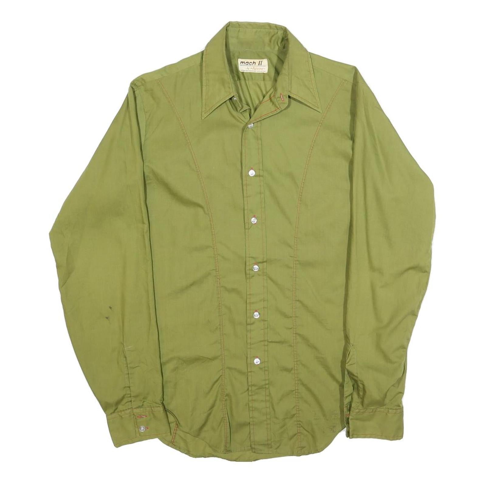 ARROW Mens Green Polyester Blend Shirt M Classic Mach II Button Front Long Refurbished - N/A refurbished available on Cerqular