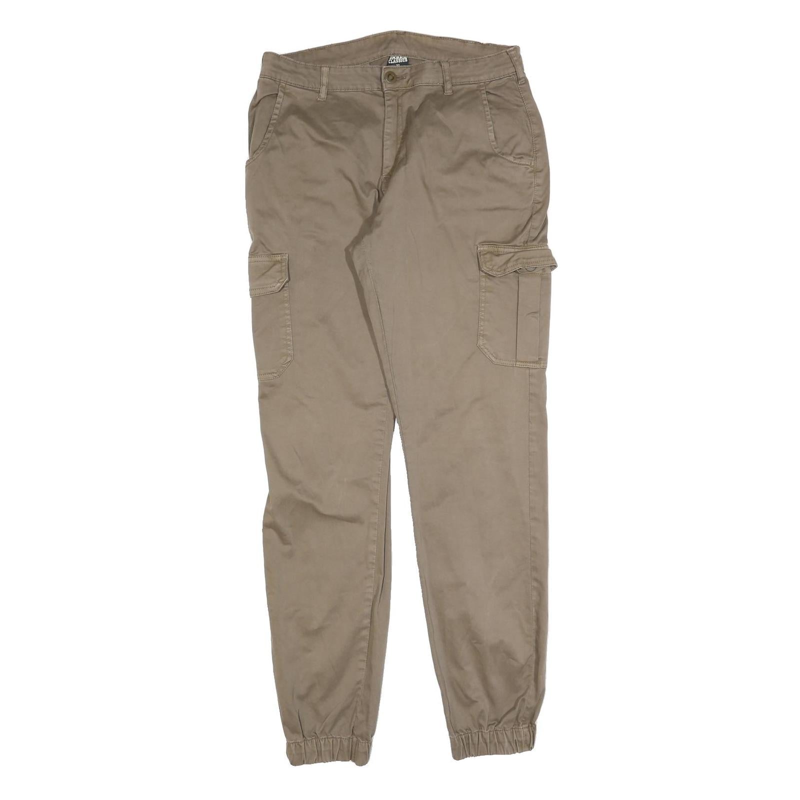 URBAN CLASSICS Mens Slim Beige Cargo Trousers W30 L32 Cotton Blend Zip Pocket Refurbished - N/A refurbished available on Cerqular