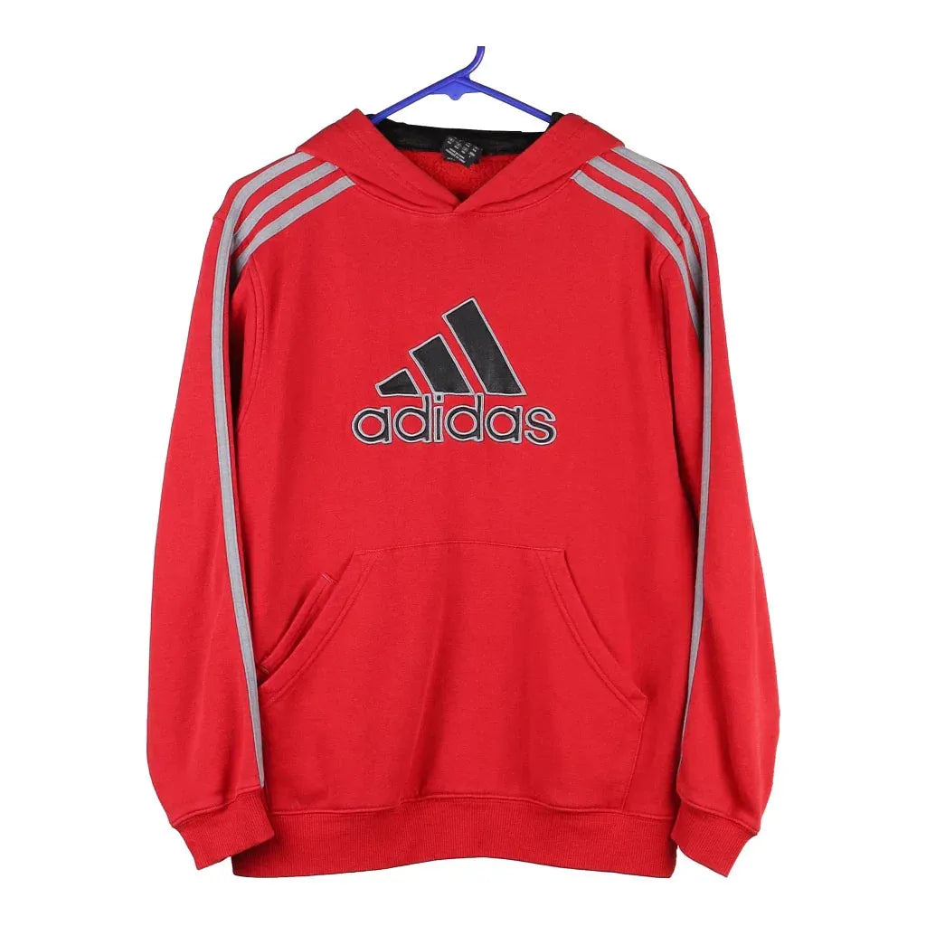 Age 14-15 Adidas Spellout Hoodie - Large Red Cotton Blend | Size: large Refurbished - Thrifted (note: this is a term often used to describe second- refurbished available on Cerqular