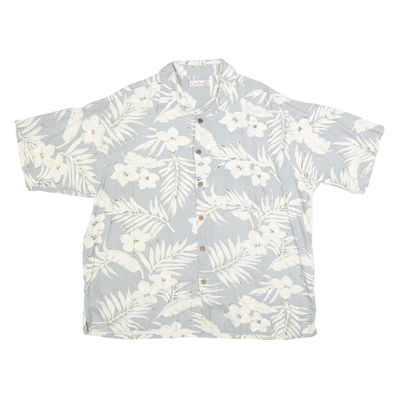 CARIBBEAN Mens Grey & Cream Floral Silk Blend Shirt XL Tropical Lightweight Refurbished - N/A refurbished available on Cerqular