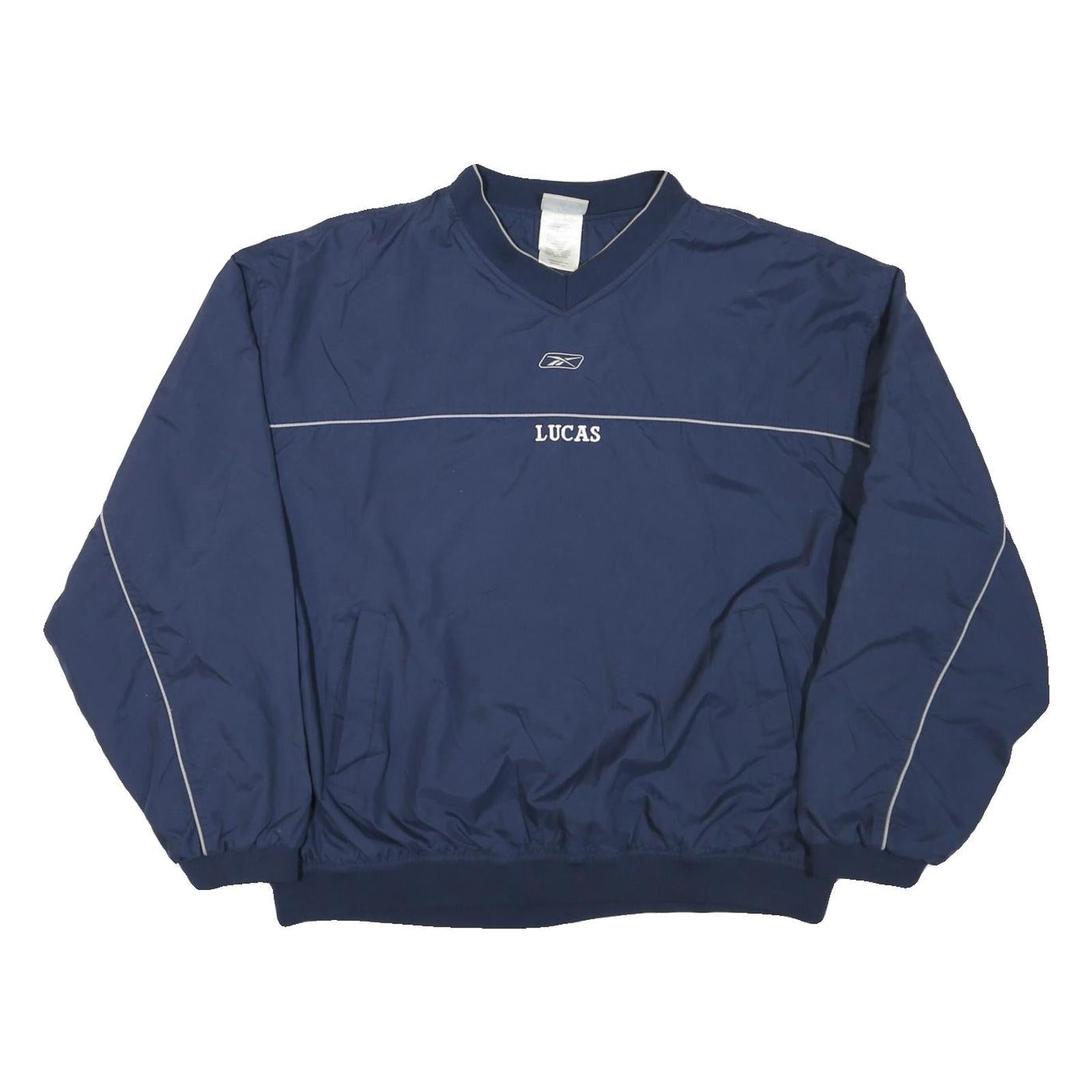 REEBOK Mens Blue Nylon Crew Neck XL Lucas Embroidered Pullover Sweatshirt Refurbished - N/A refurbished available on Cerqular