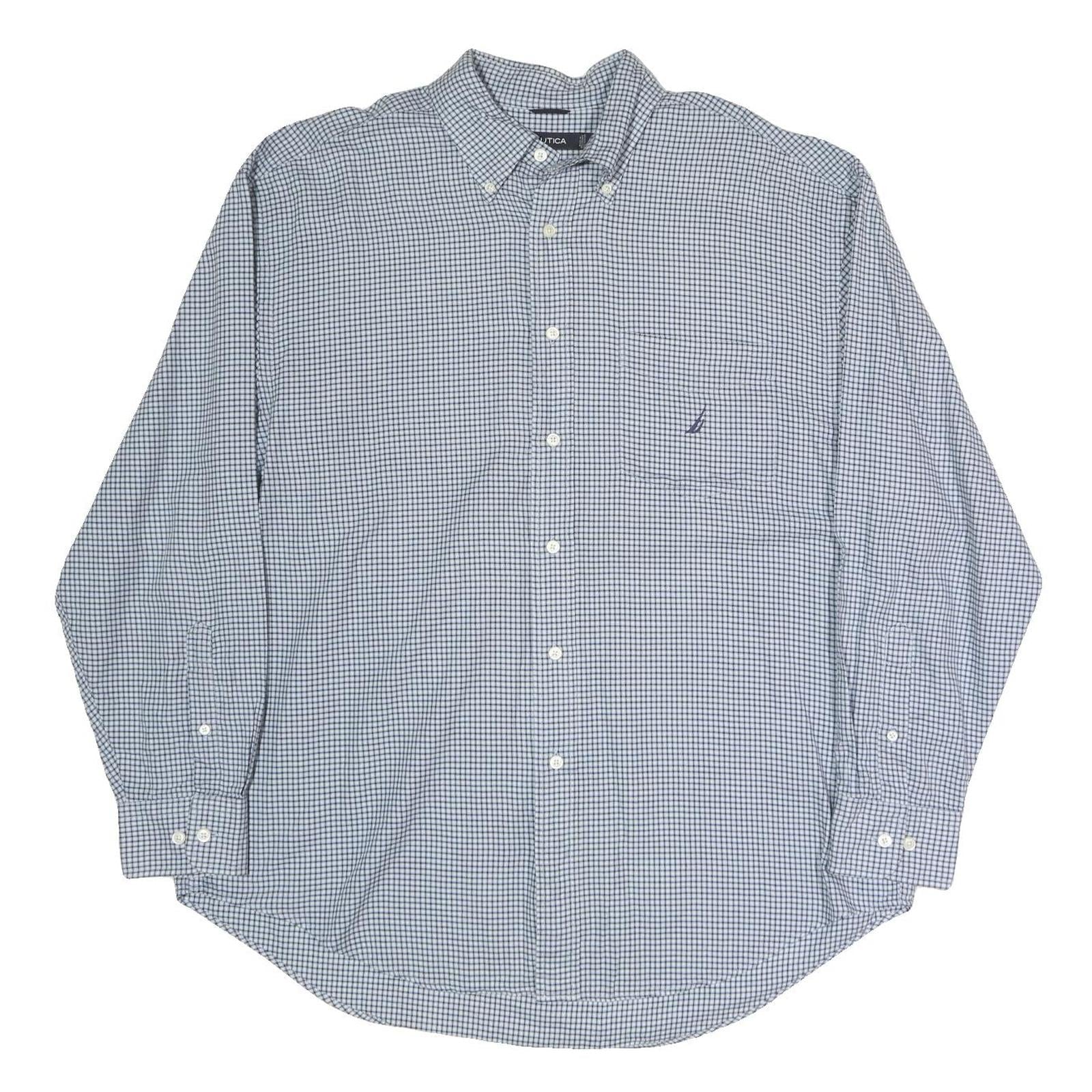 NAUTICA Mens Blue & White Check Shirt XL Cotton Blend Long Sleeve Button Down Refurbished - N/A refurbished available on Cerqular