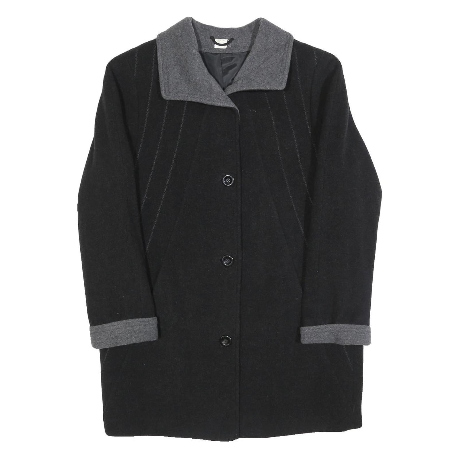 Womens Black & Grey Button Wool Blend Jacket UK 12 Classic Long Sleeve Plain Refurbished - N/A refurbished available on Cerqular