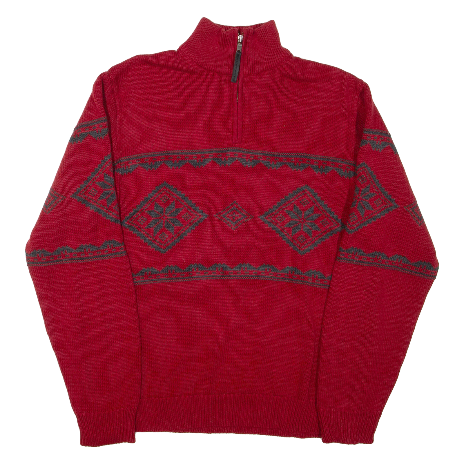 NAUTICA Mens Heavy Knit Jumper Red 1/4 Zip Chunky Knit L Refurbished - N/A refurbished available on Cerqular