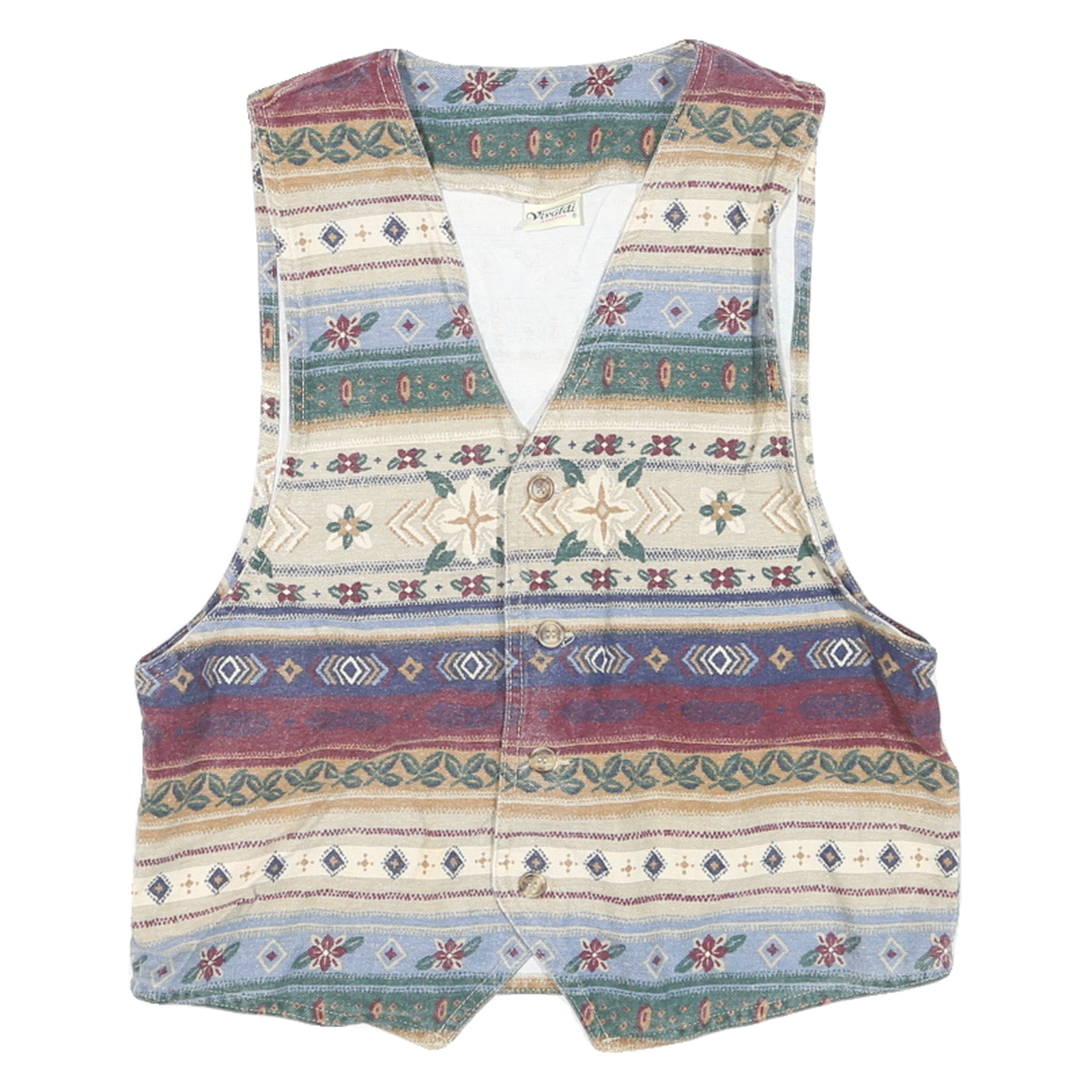 VIVALID Womens Multi Colour Button Cotton Blend Pattern Vest M Casual Stylish Refurbished - N/A refurbished available on Cerqular
