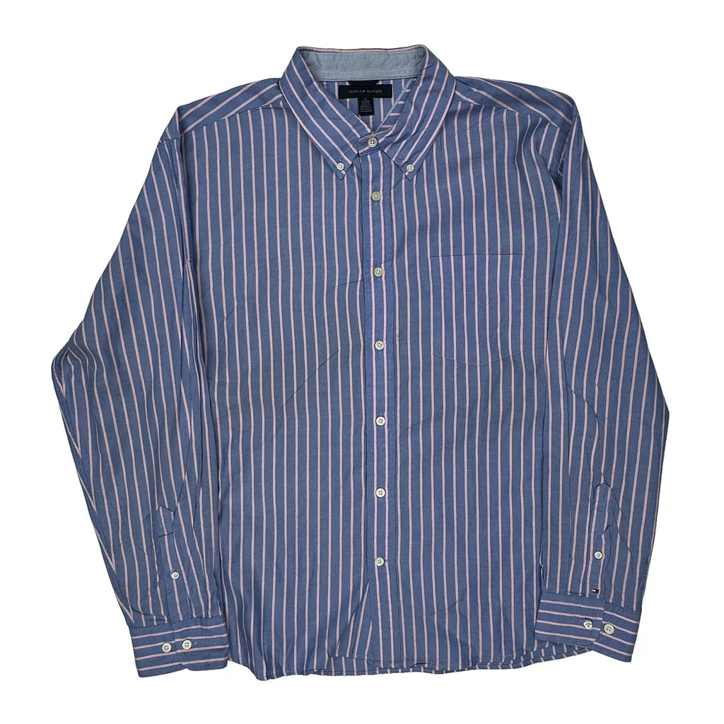 Tommy Hilfiger Striped Shirt - XL Blue Cotton Refurbished - Thrifted (note: this is a term often used to describe second- refurbished available on Cerqular