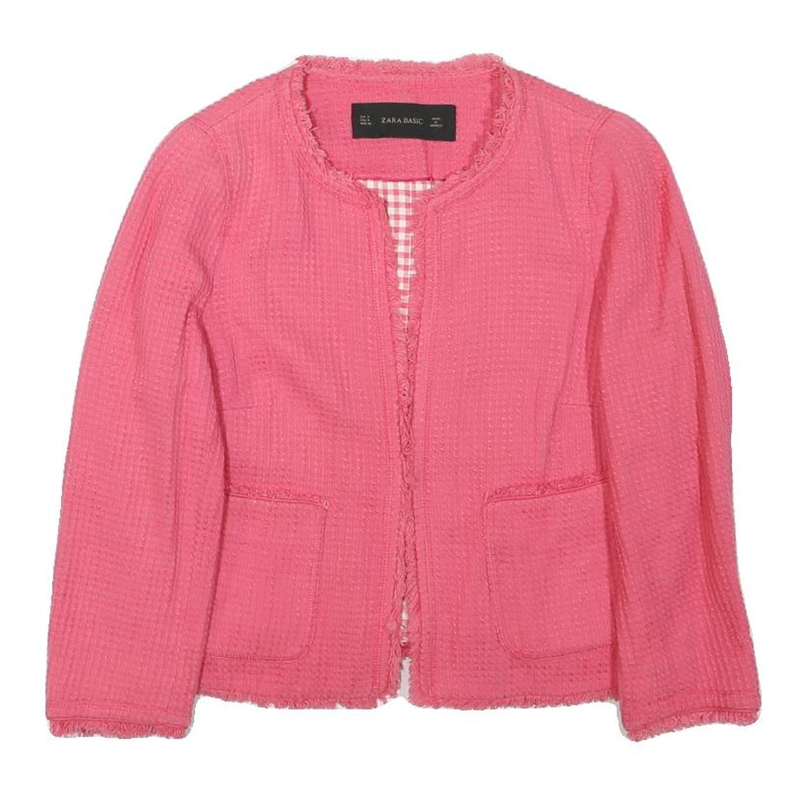 ZARA BASIC Womens Pink Cotton Blend Jacket S Woven Button Closure Elegant Style Refurbished - N/A refurbished available on Cerqular