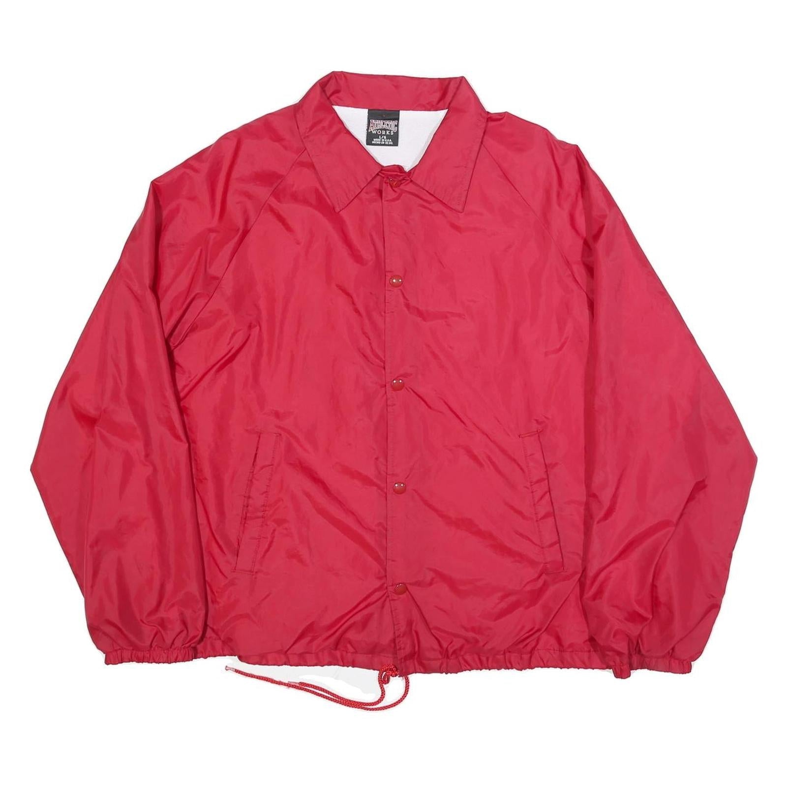 ATHLETIC WORKS Mens Red Nylon Button Jacket L Casual Lightweight Outdoor Refurbished - N/A refurbished available on Cerqular