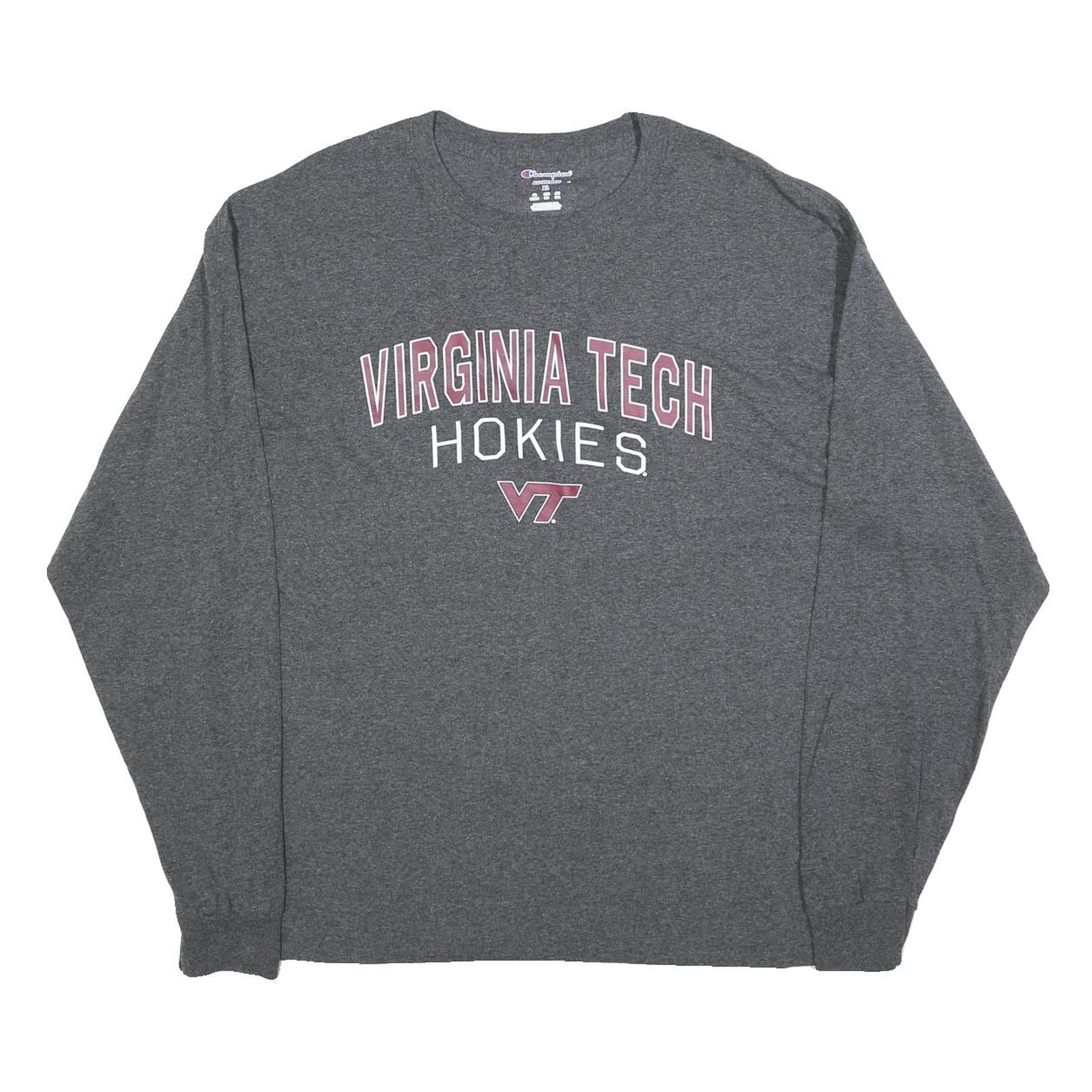 CHAMPION Mens Grey Virginia Tech Hokies Long Sleeve Crew Neck T-Shirt XL Cotton Refurbished - N/A refurbished available on Cerqular