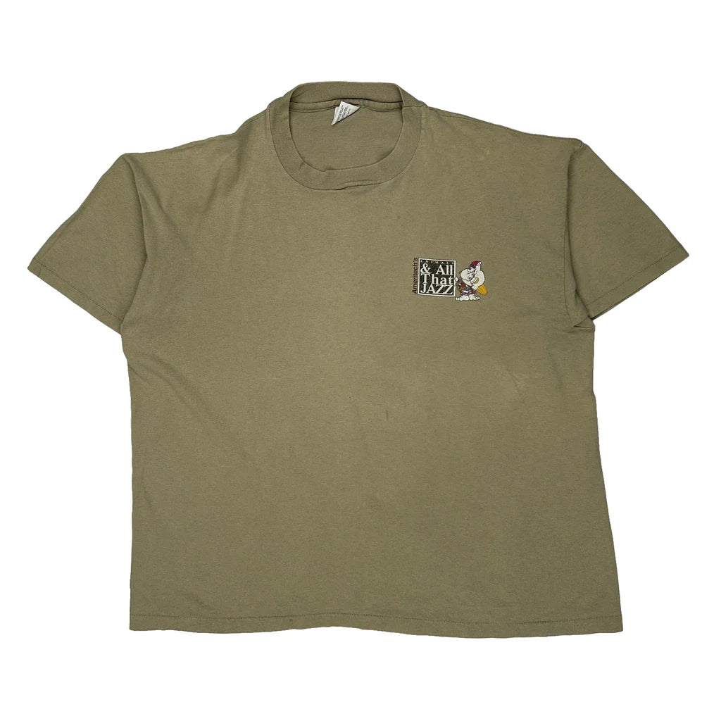 Jazz Concerts Anvil Graphic T-Shirt - 2XL Khaki Cotton Refurbished - Thrifted (note: this is a term often used to describe second- refurbished available on Cerqular