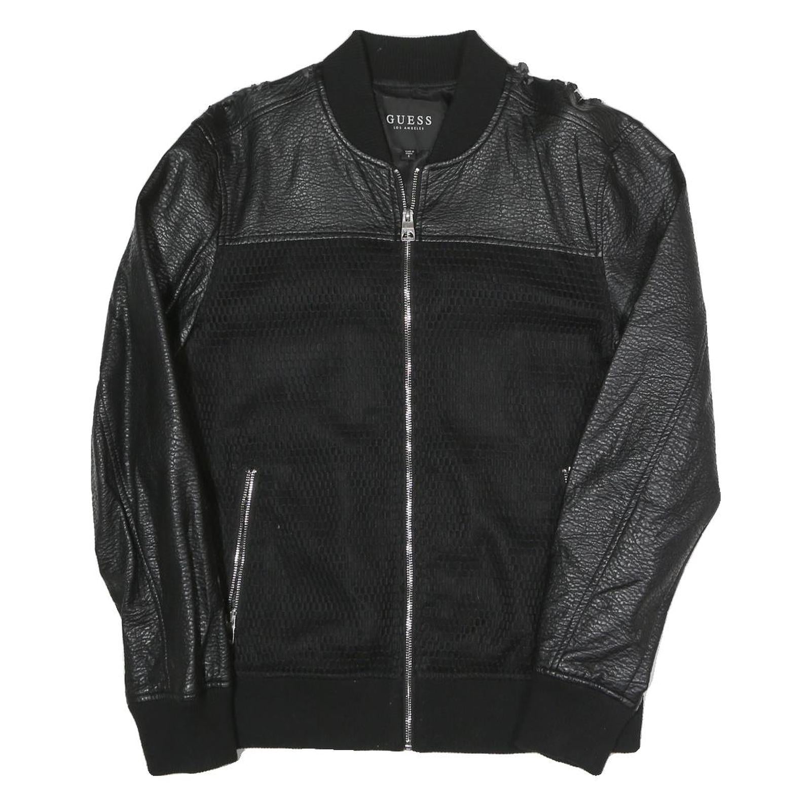GUESS Mens Black Bomber Jacket S Polyester Blend Textured Zip Fastening Refurbished - N/A refurbished available on Cerqular