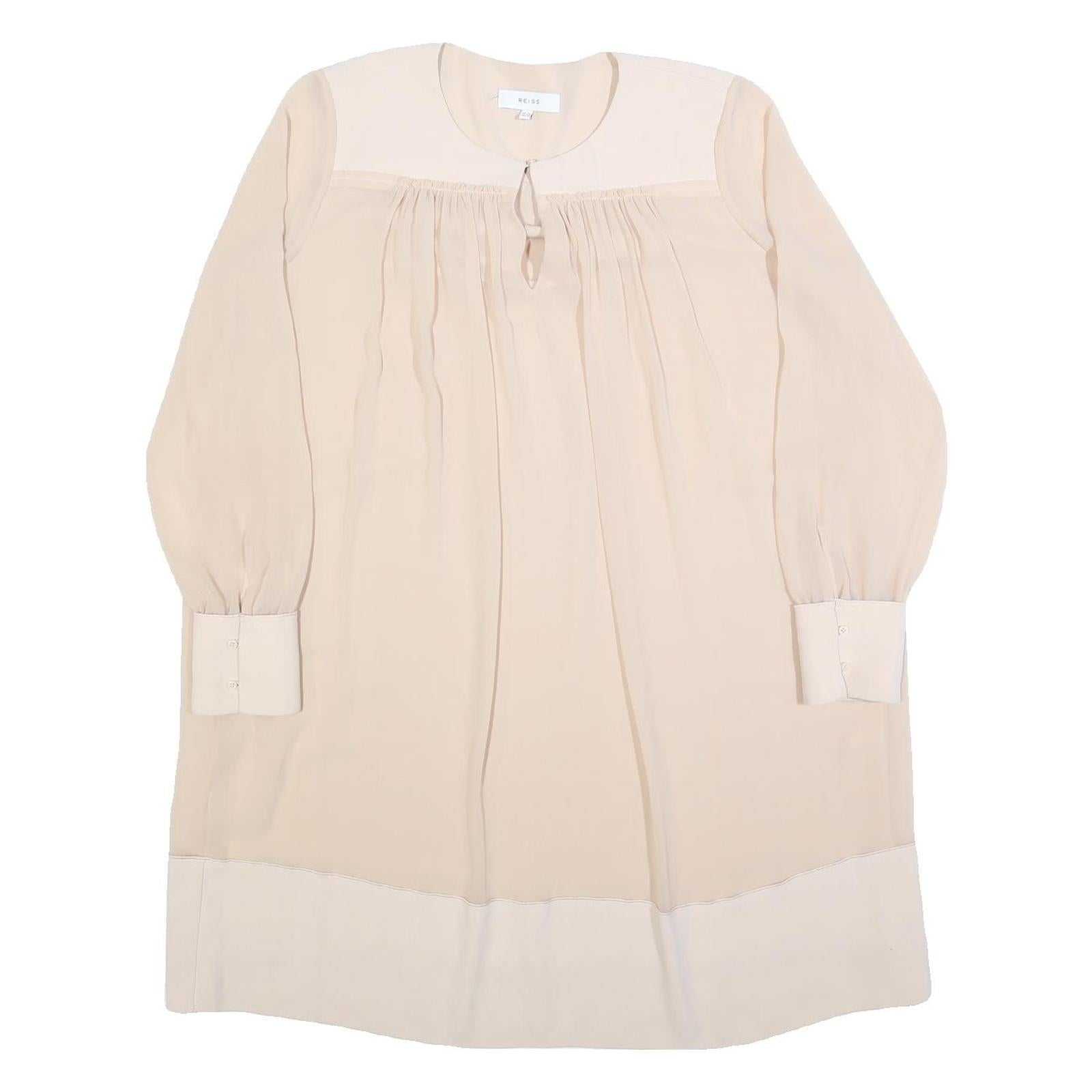 REISS Womens Beige & Cream Day Dress Polyester Blend Long Sleeve Midi UK 14 Refurbished - N/A refurbished available on Cerqular