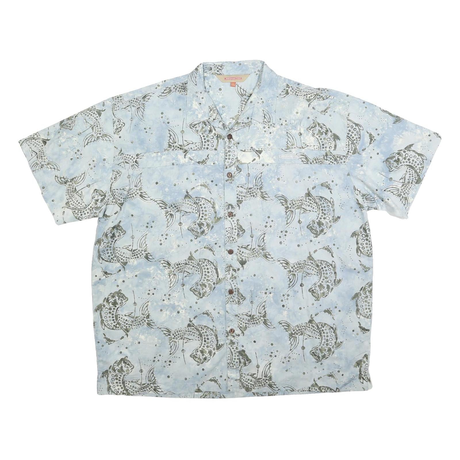 REDINGTON Mens Blue Fish Print Shirt 2XL Cotton Blend Short Sleeve Casual Refurbished - N/A refurbished available on Cerqular