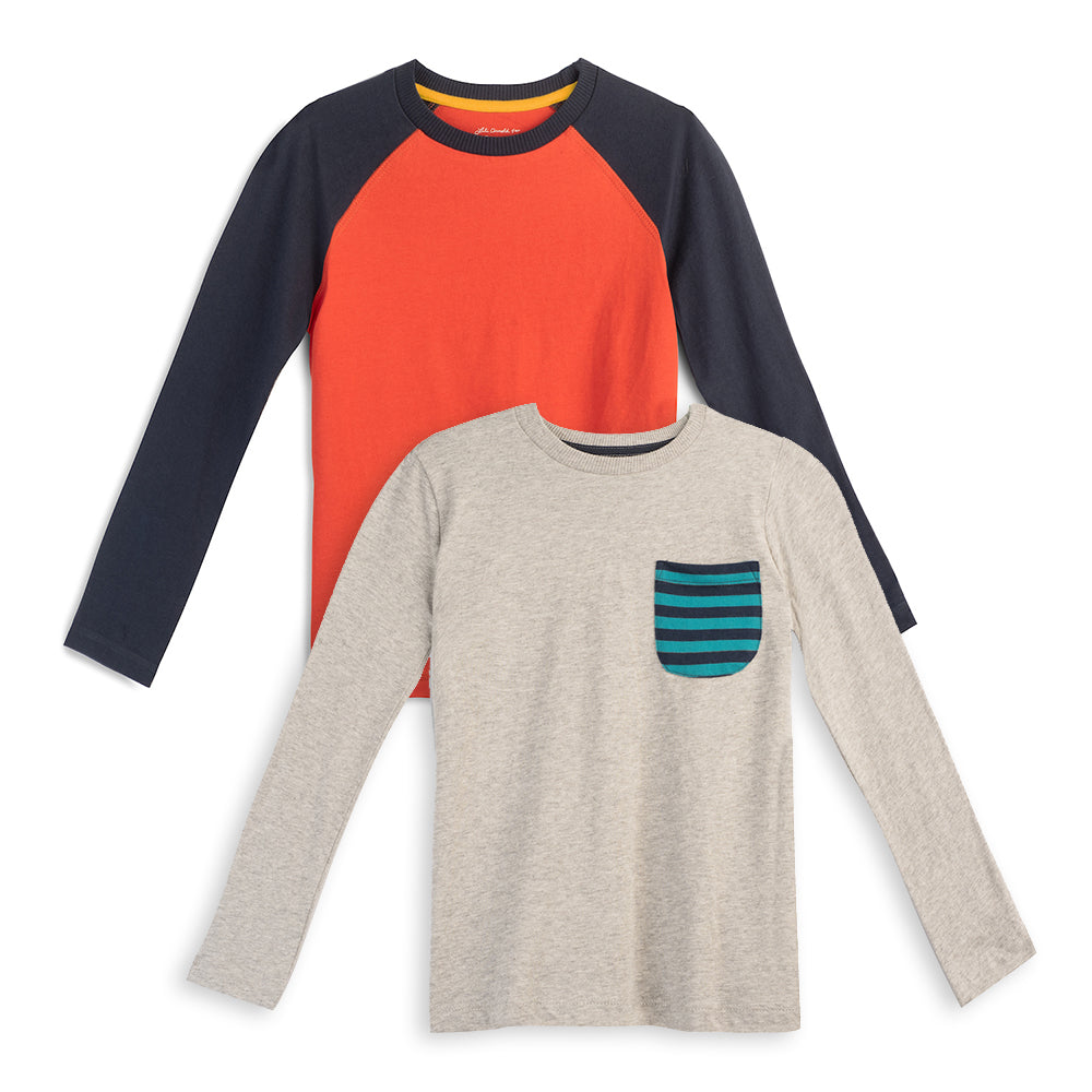 Organic Cotton Kids Shirts - Long Sleeve Tee 2 Pack - FINAL SALE | Color: Navy and Green | Size: 3T Refurbished - N/A (Note: There is no well-known brand named "M refurbished available on Cerqular
