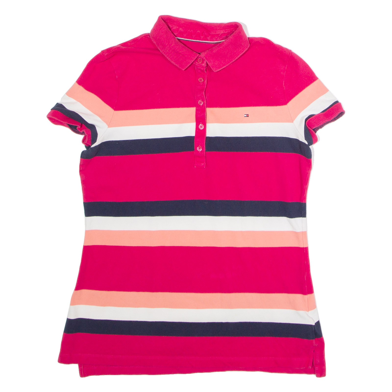 TOMMY HILFIGER Womens Polo Shirt Pink Striped M Refurbished - N/A refurbished available on Cerqular