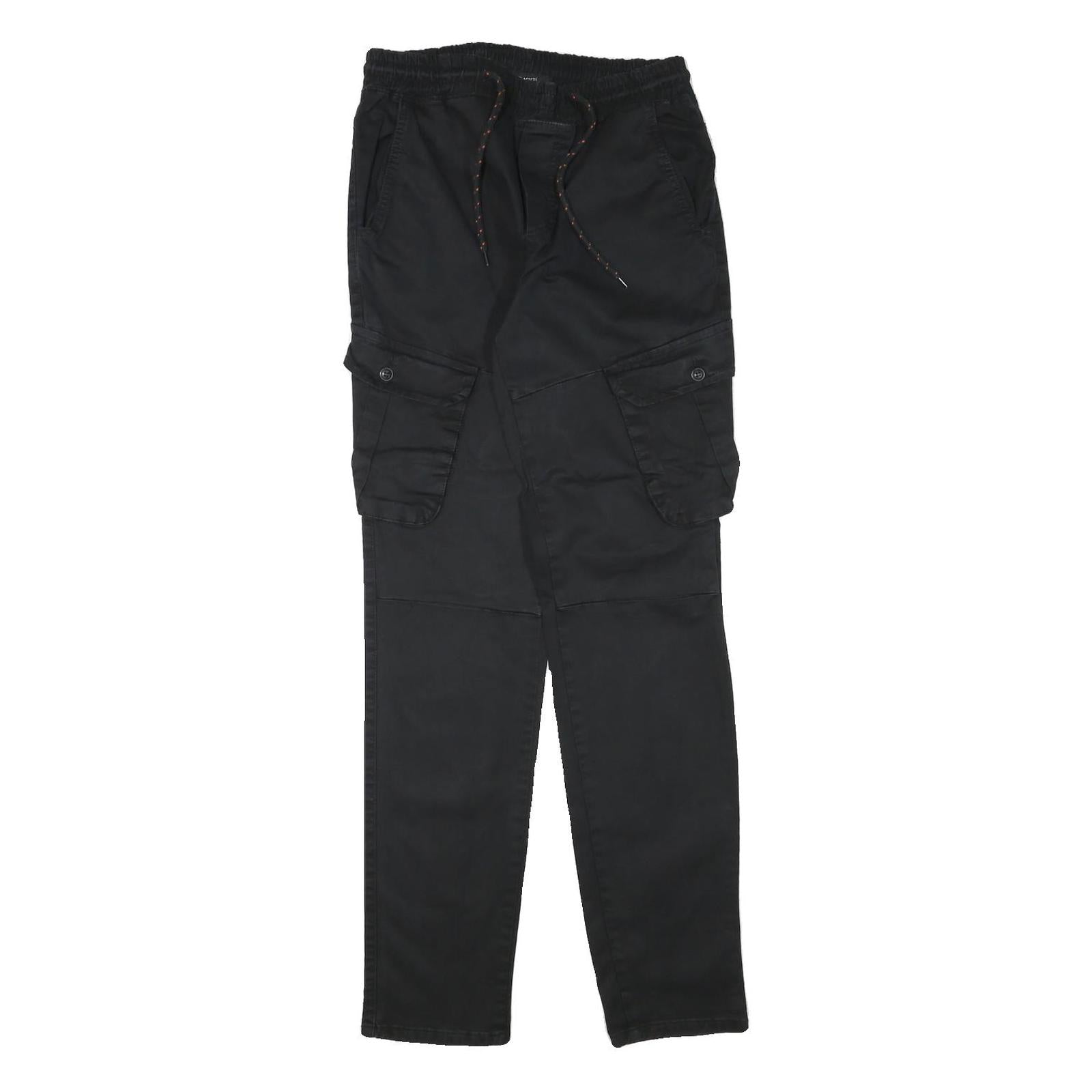 BLACKZI Mens Regular Black Cargo Trousers W29 L33 Cotton Blend Drawstring Refurbished - N/A refurbished available on Cerqular