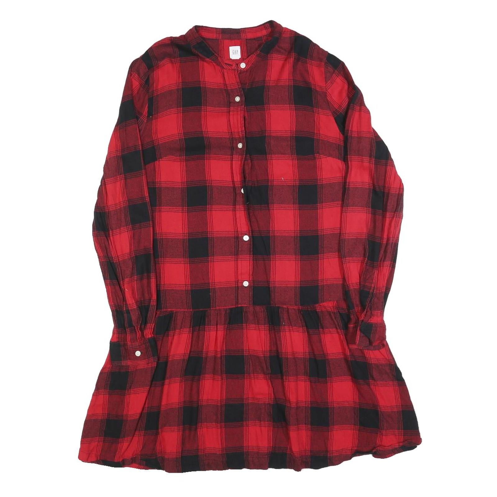 GAP Womens Red & Black Check Day Cotton Blend Long Sleeve Short Dress S Refurbished - N/A refurbished available on Cerqular
