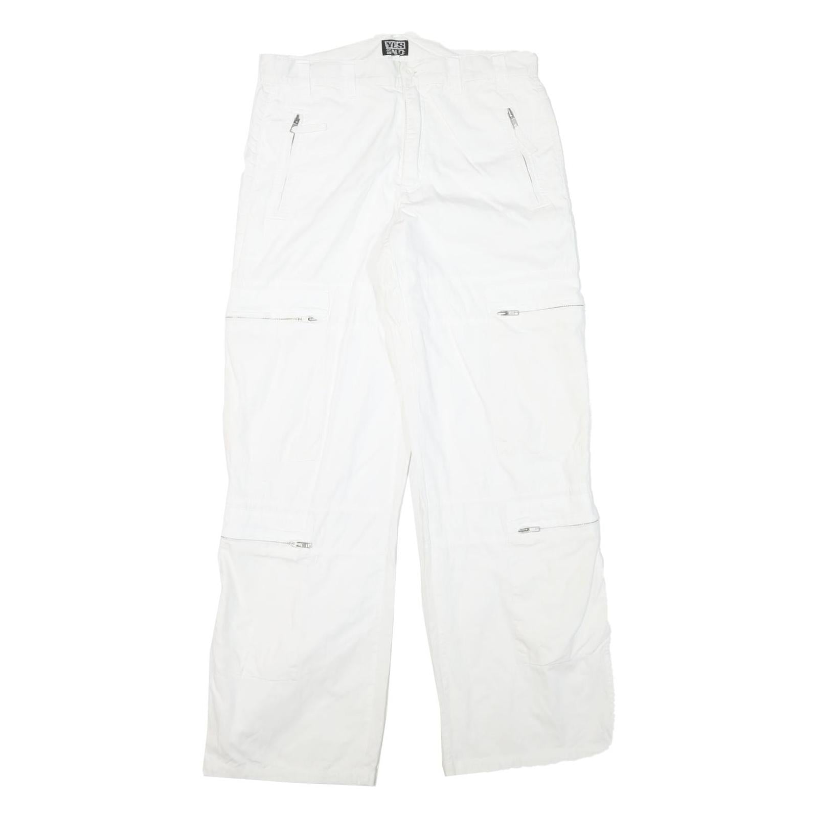 YES OR NO Mens Cotton Blend White Relaxed Zip Trousers W32 L31 Cargo Style Refurbished - N/A refurbished available on Cerqular