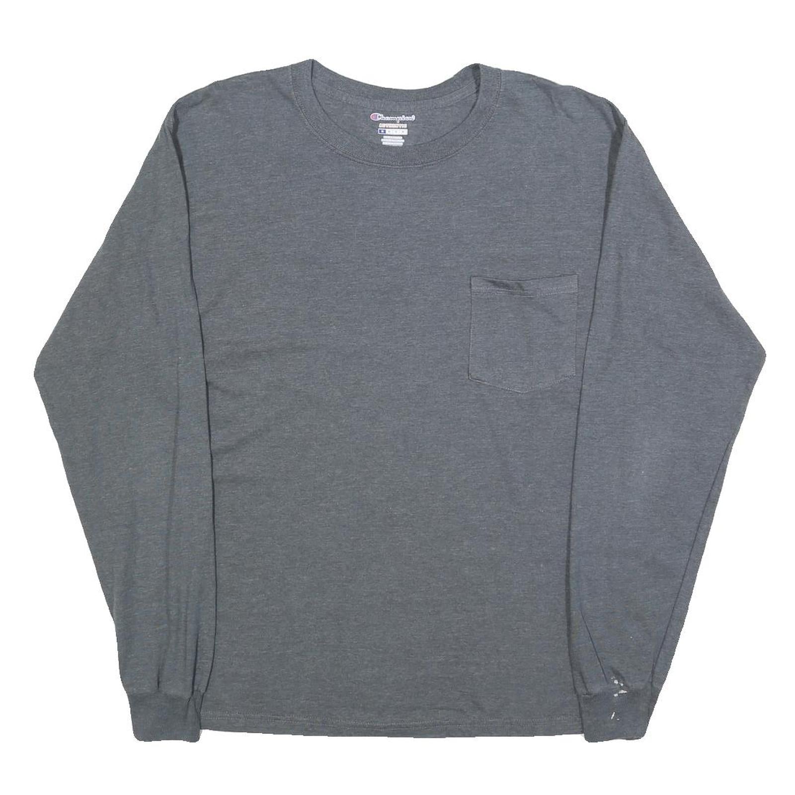 CHAMPION Mens Grey Long Sleeve T-Shirt Crew Neck Cotton Blend M Pocket Casual Refurbished - N/A refurbished available on Cerqular