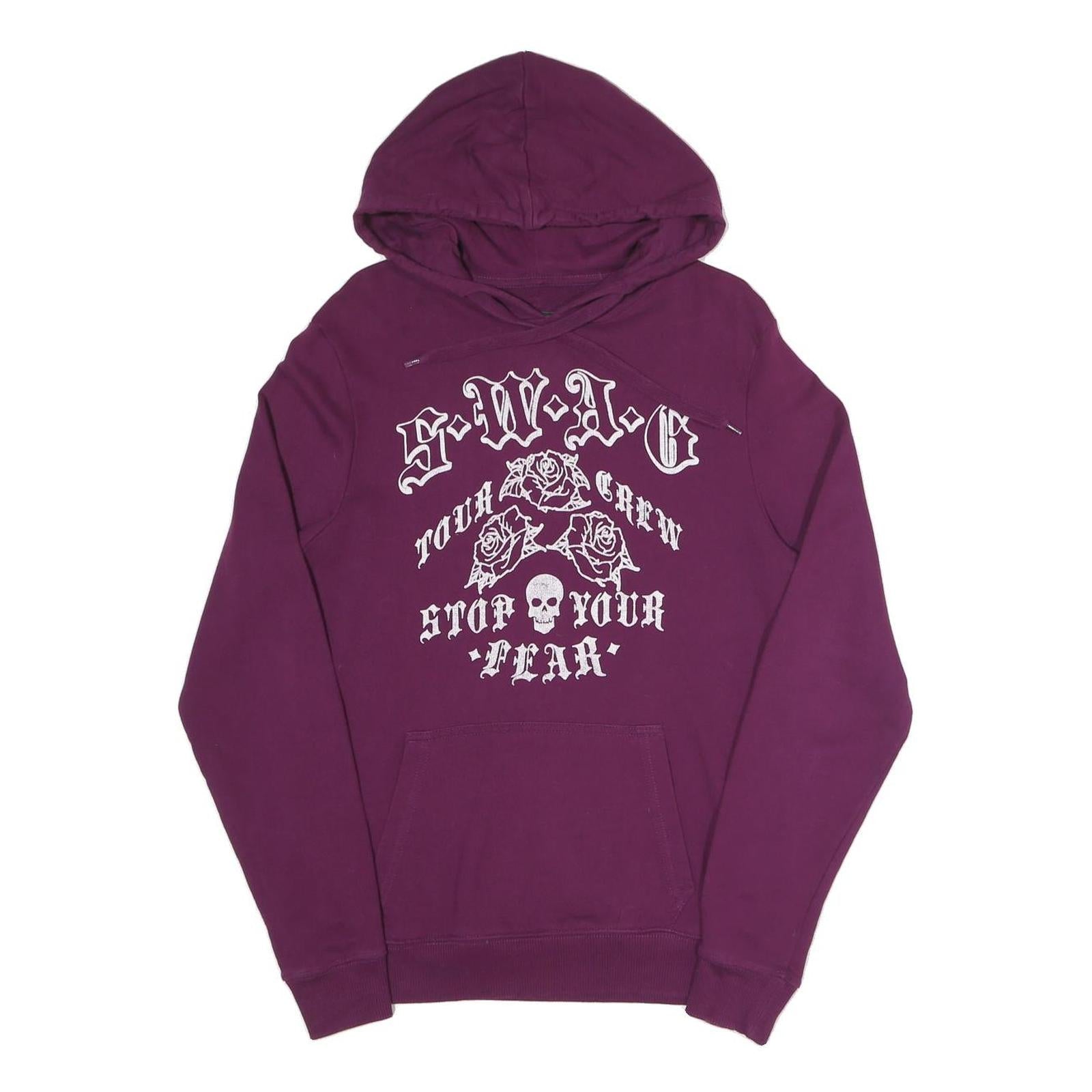 DOWN UP Womens Purple Hoodie S Swag Tour Crew Graphic Cotton Blend Pullover Refurbished - N/A refurbished available on Cerqular