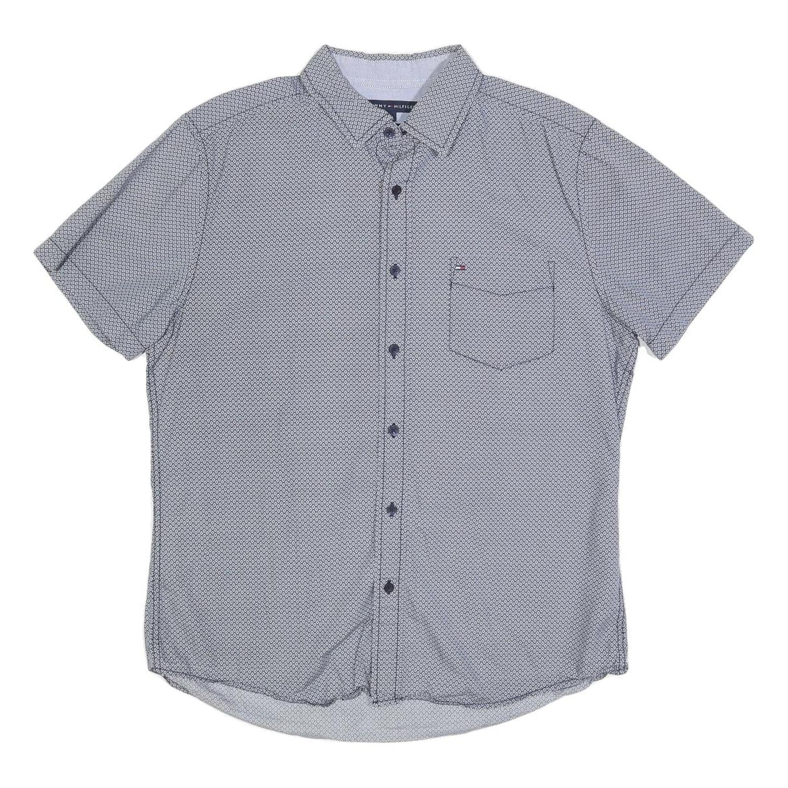 TOMMY HILFIGER Mens Blue Patterned Shirt L Cotton Blend Casual Short Sleeve Refurbished - N/A refurbished available on Cerqular