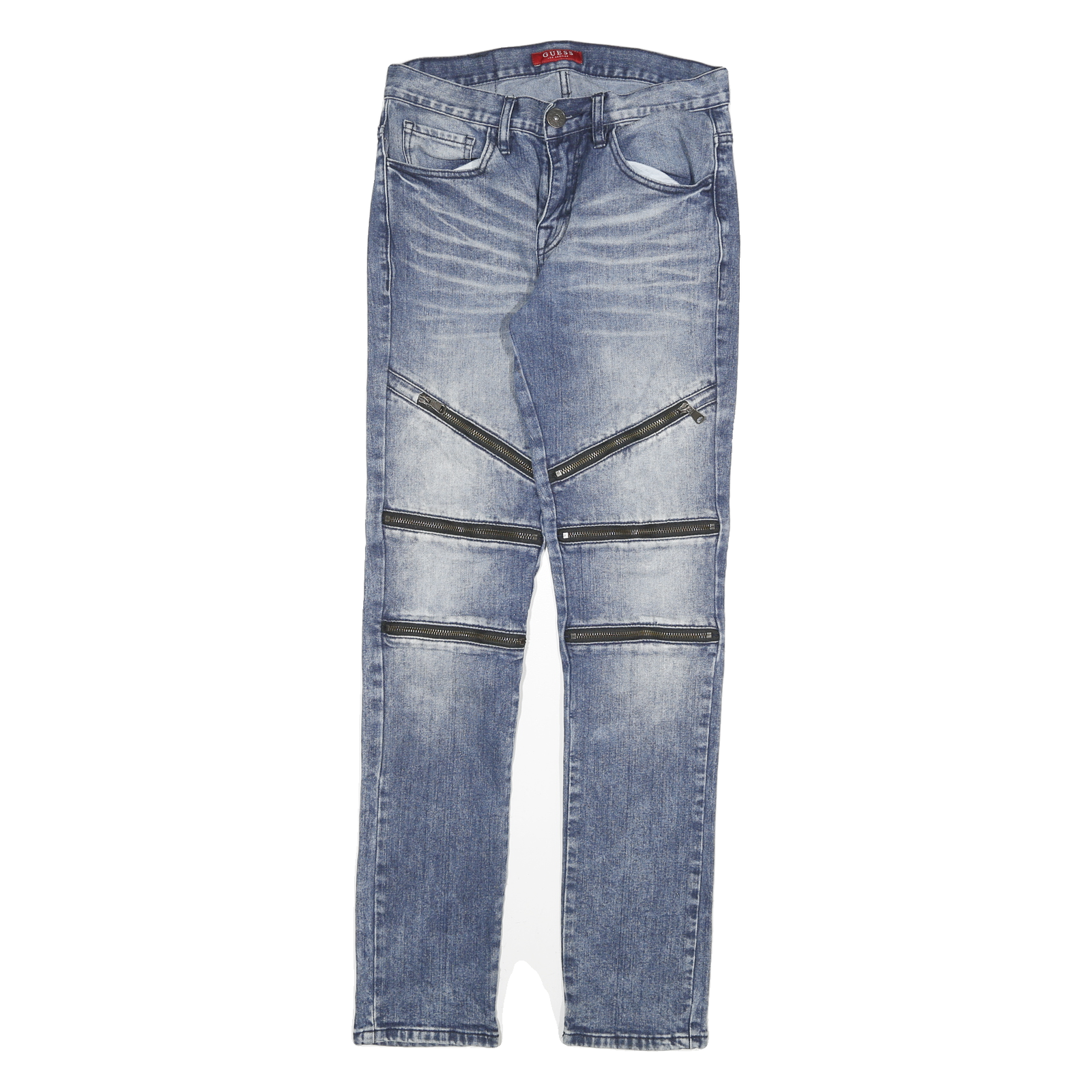 GUESS Womens Slim Blue Denim Light Wash Jeans W28 L32 Zipper Detail Casual Refurbished - N/A refurbished available on Cerqular