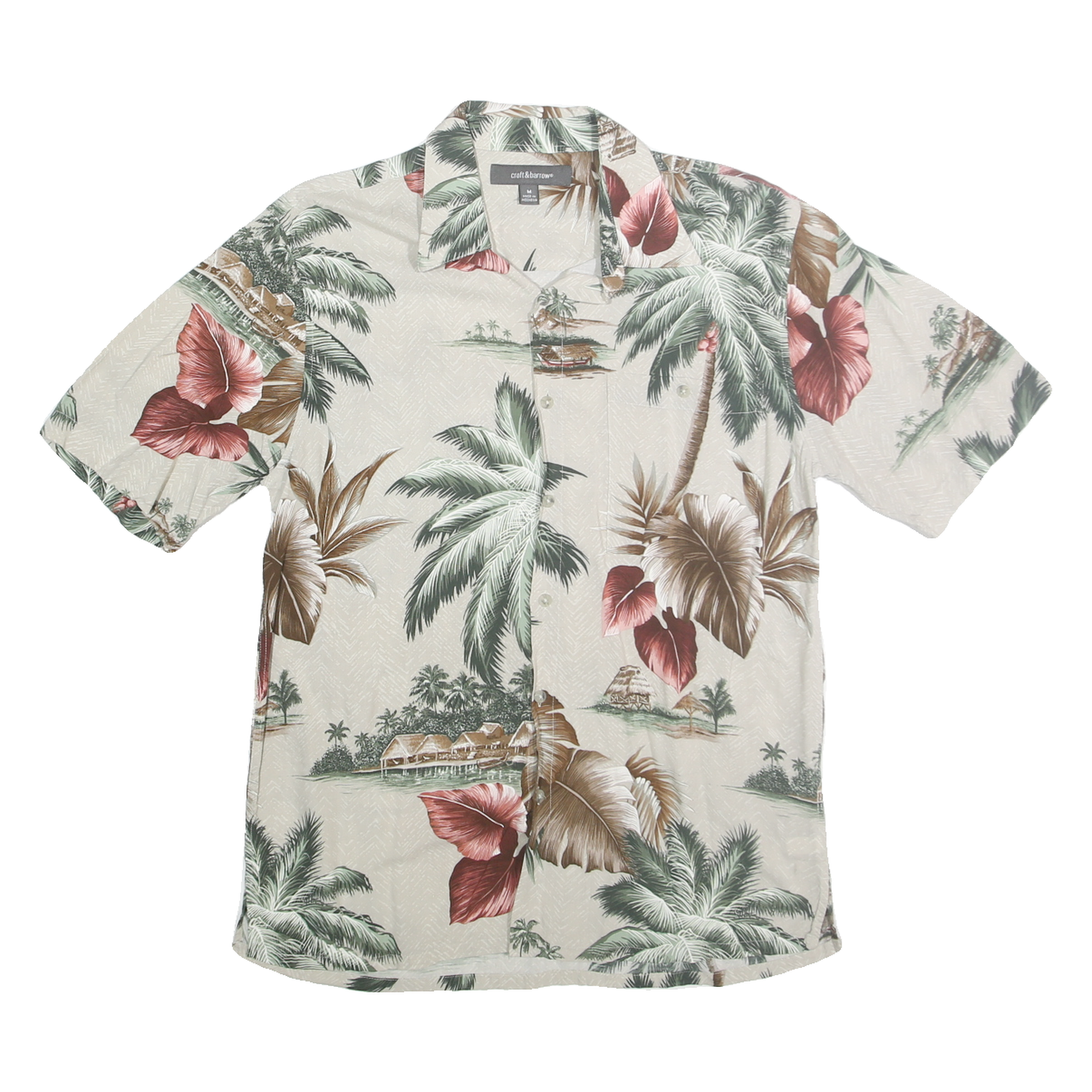 CROFT & BARROW Mens Beige Hawaiian Shirt M Rayon Tropical Print Casual Summer Refurbished - N/A refurbished available on Cerqular
