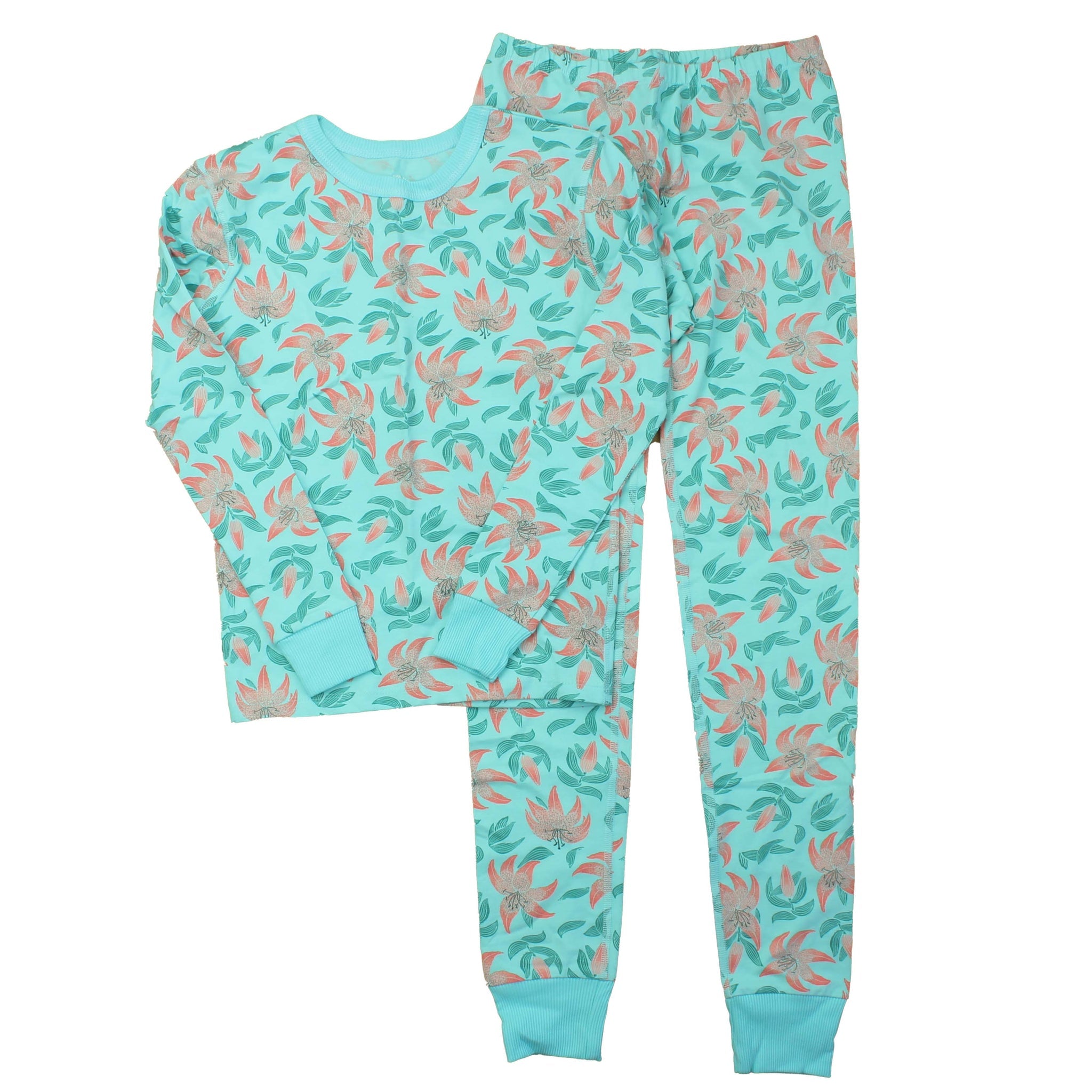 Pre-owned PJ Set size: 12 Years | Variant: Turquoise | Tiger Lily | Clothing Size: 12+ Years Refurbished - N/A (Note: There is no well-known brand named "M refurbished available on Cerqular