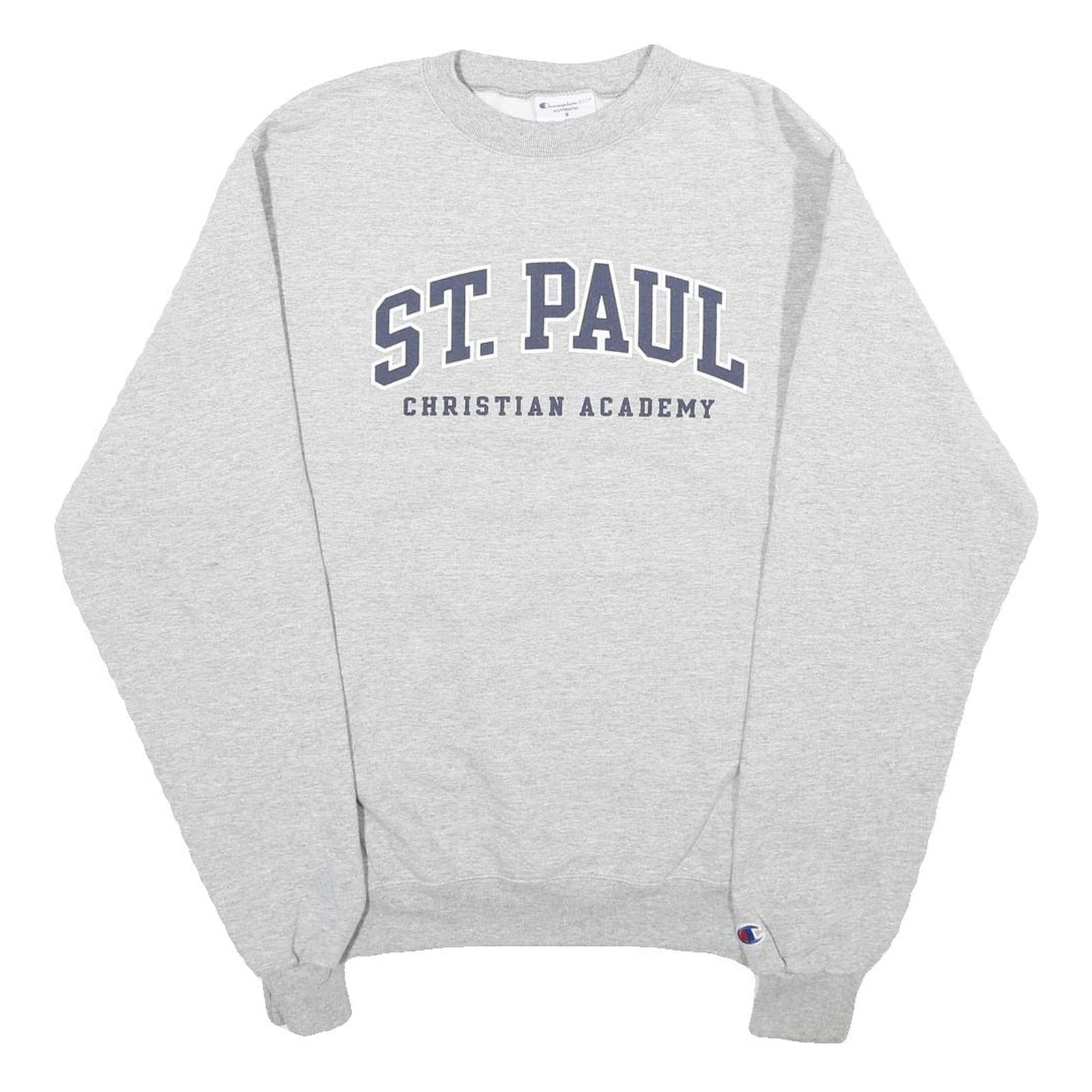 CHAMPION Mens Grey St Paul Christian Academy Crew Neck S Cotton Blend Sweatshirt Refurbished - N/A refurbished available on Cerqular