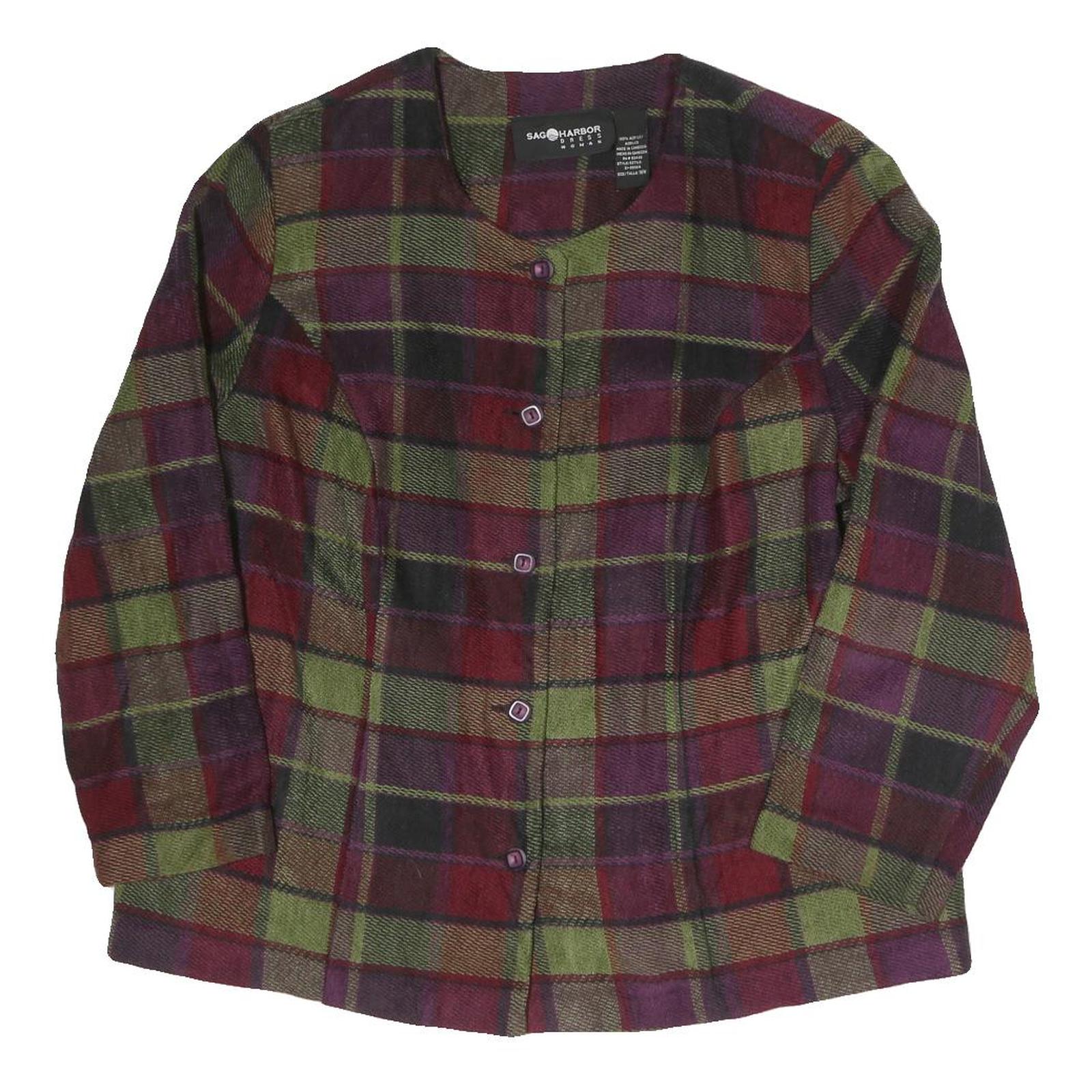 SAG HARBOUR Womens Red & Green Check Chore Jacket L Cotton Blend Woven Button Refurbished - N/A refurbished available on Cerqular