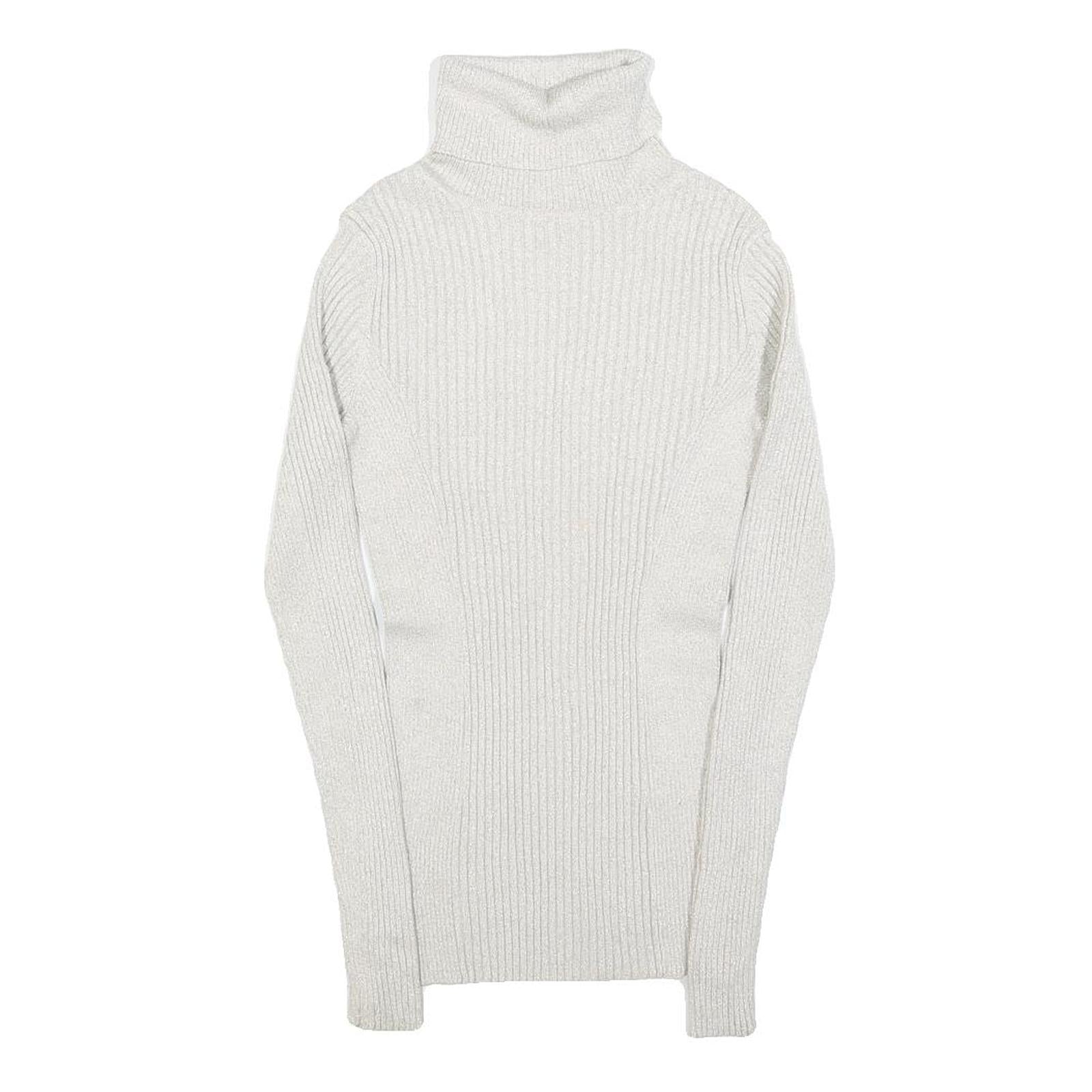 EXPRESS Womens Cream Plain Roll Neck Basic Knit Jumper M Polyester Blend Refurbished - N/A refurbished available on Cerqular