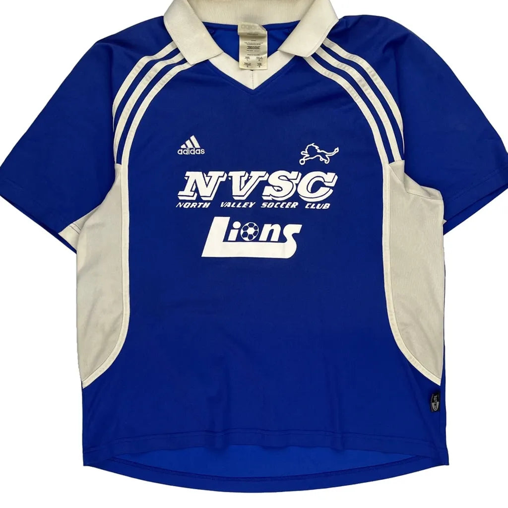 North Valley Soccer Club Adidas Football Jersey - Large Blue Polyester Refurbished - Thrifted (note: this is a term often used to describe second- refurbished available on Cerqular