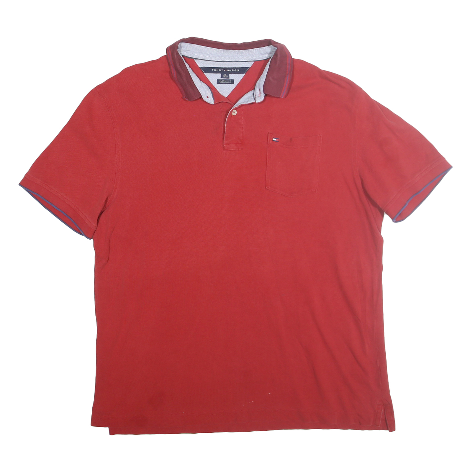 TOMMY HILFIGER Mens Red Polo Shirt Short Sleeve Plain XL Classic Fit Cotton Refurbished - N/A refurbished available on Cerqular
