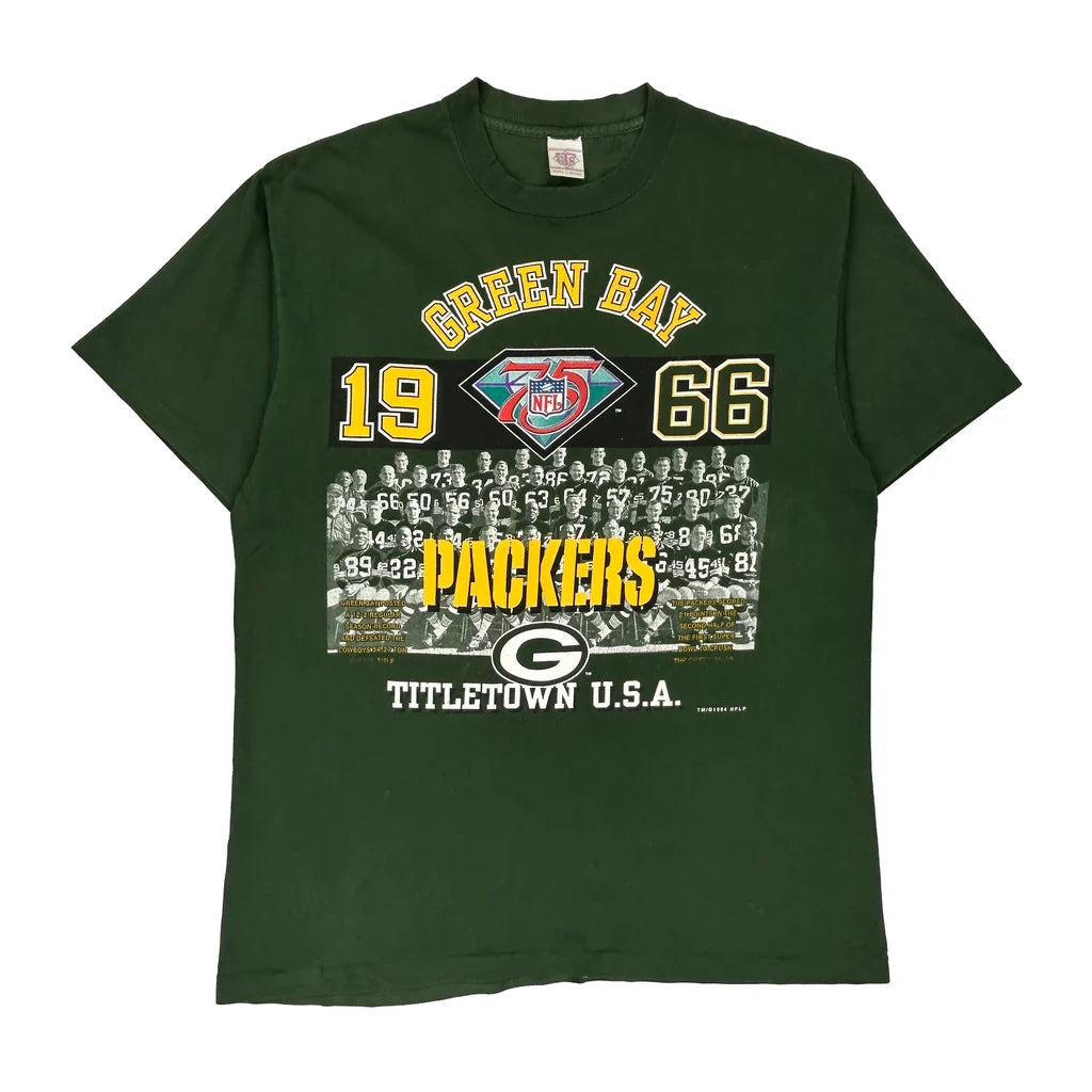 Made In USA Single Stitch Green Bay Packers Gts Nfl T-Shirt - XL Green Cotton Refurbished - Thrifted (note: this is a term often used to describe second- refurbished available on Cerqular