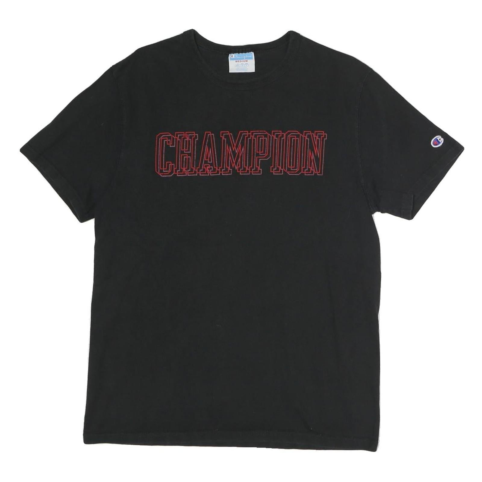 CHAMPION Mens Black Graphic T-Shirt M Short Sleeve Crew Neck Cotton Refurbished - N/A refurbished available on Cerqular