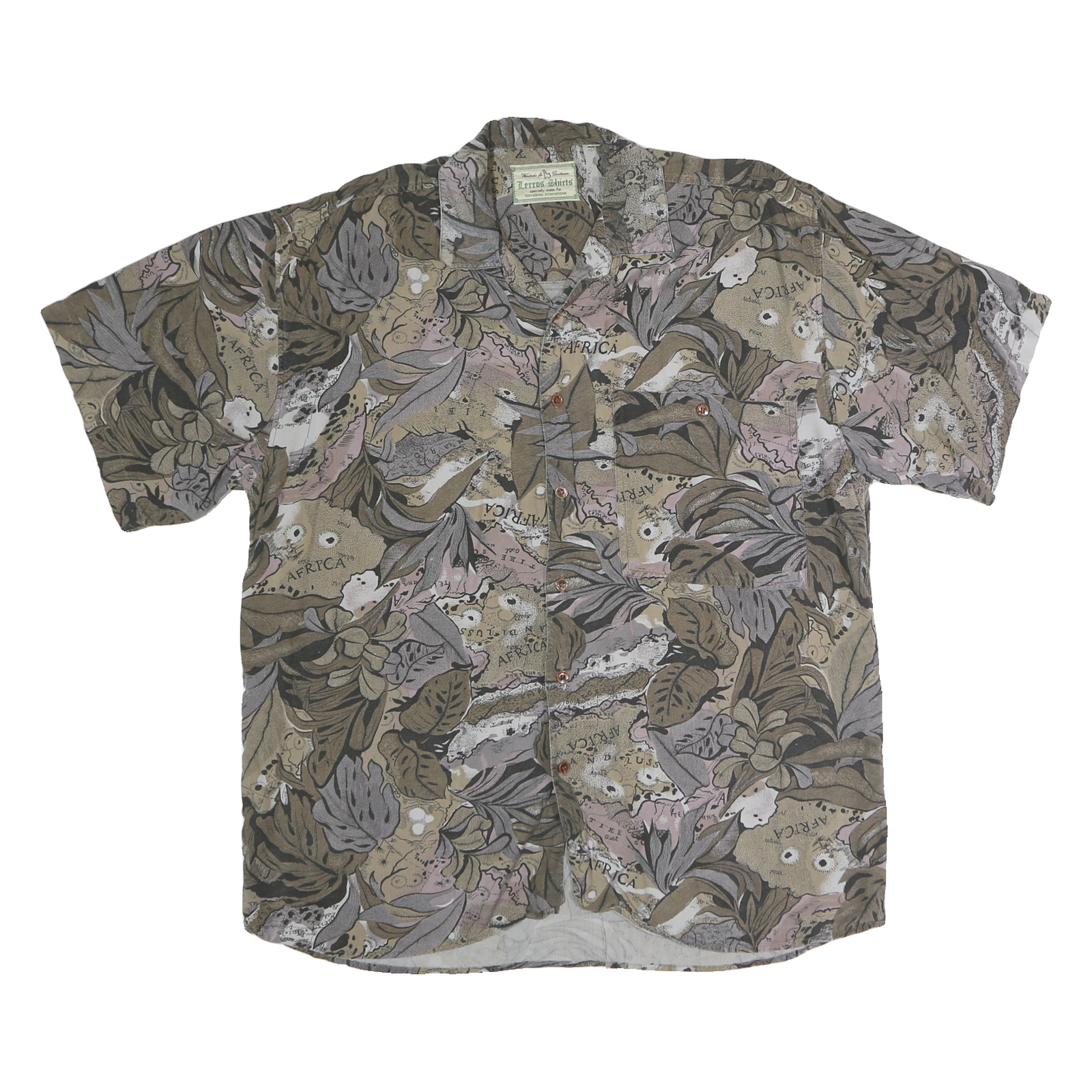 LERROS Mens Beige & Grey Pattern Shirt L Short Sleeve Casual Polyester Blend Refurbished - N/A refurbished available on Cerqular