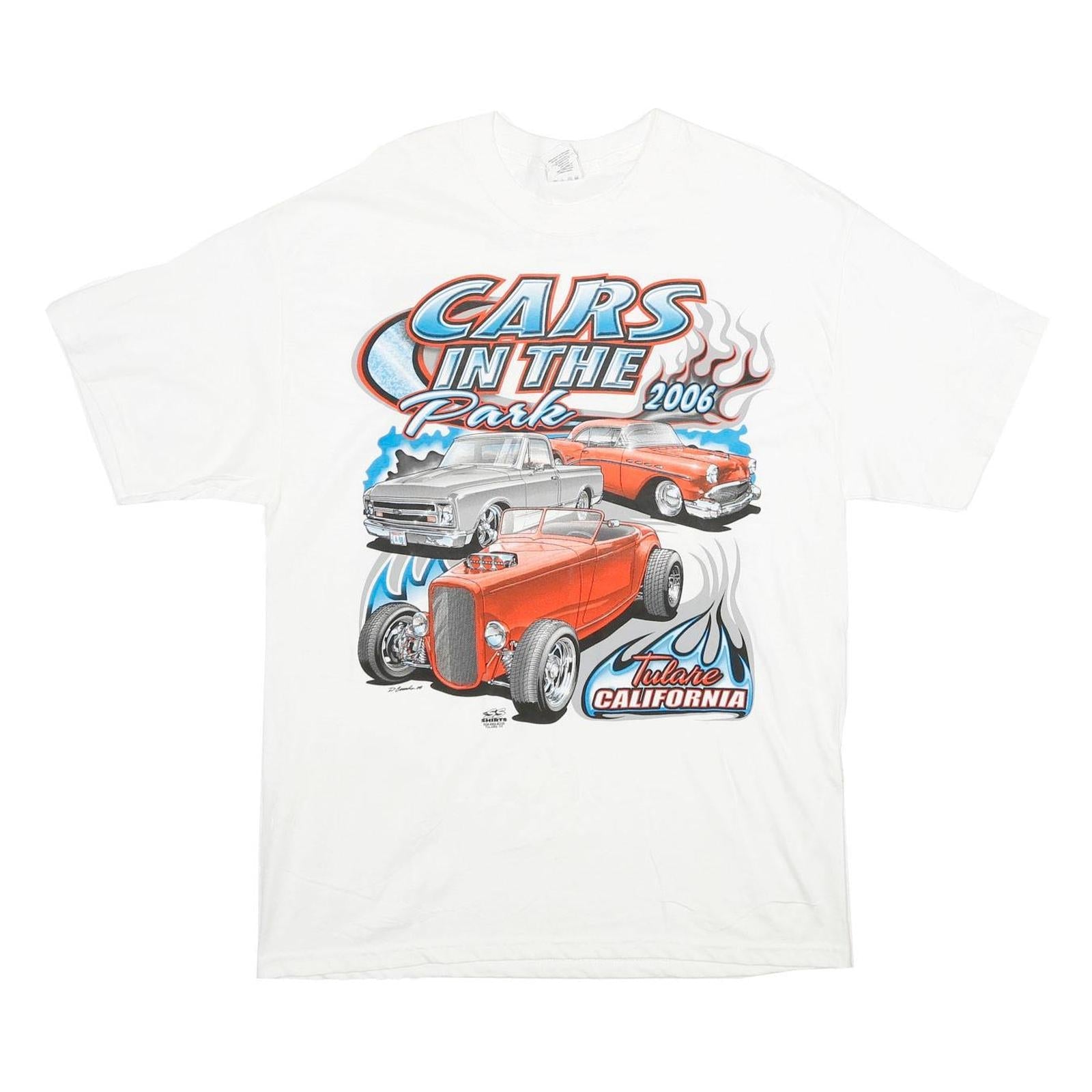 HANES Mens White Cars In The Park Vintage T-Shirt L Short Sleeve Crew Neck Refurbished - N/A refurbished available on Cerqular
